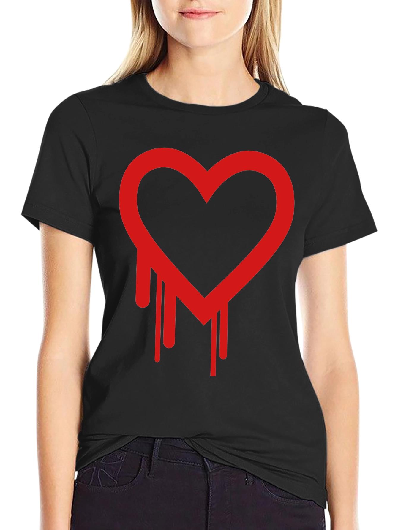 Black Dripping Heart Graphic Black T-Shirt view 2