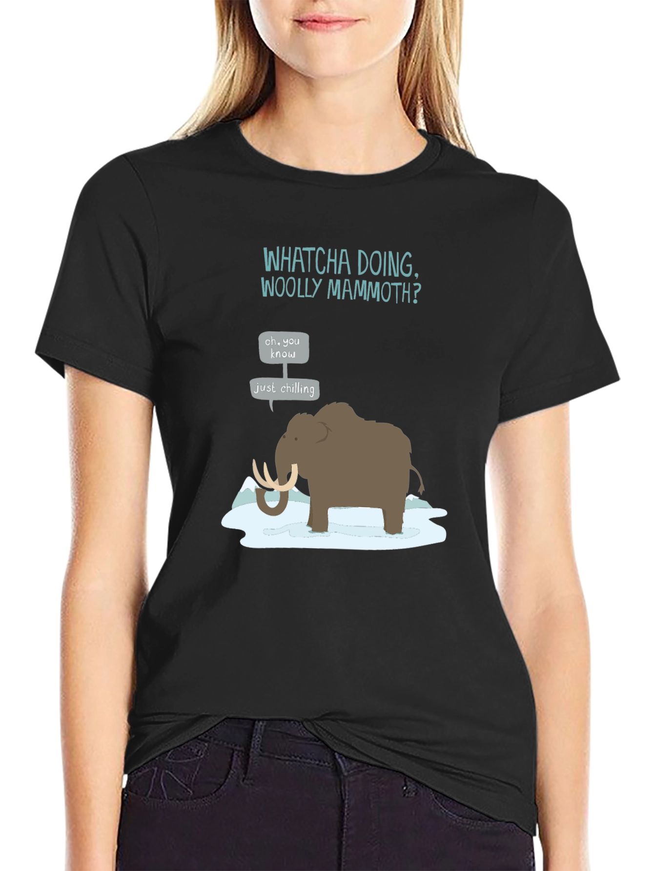 Black Whatcha Doing Woolly Mammoth? Graphic Tee view 2