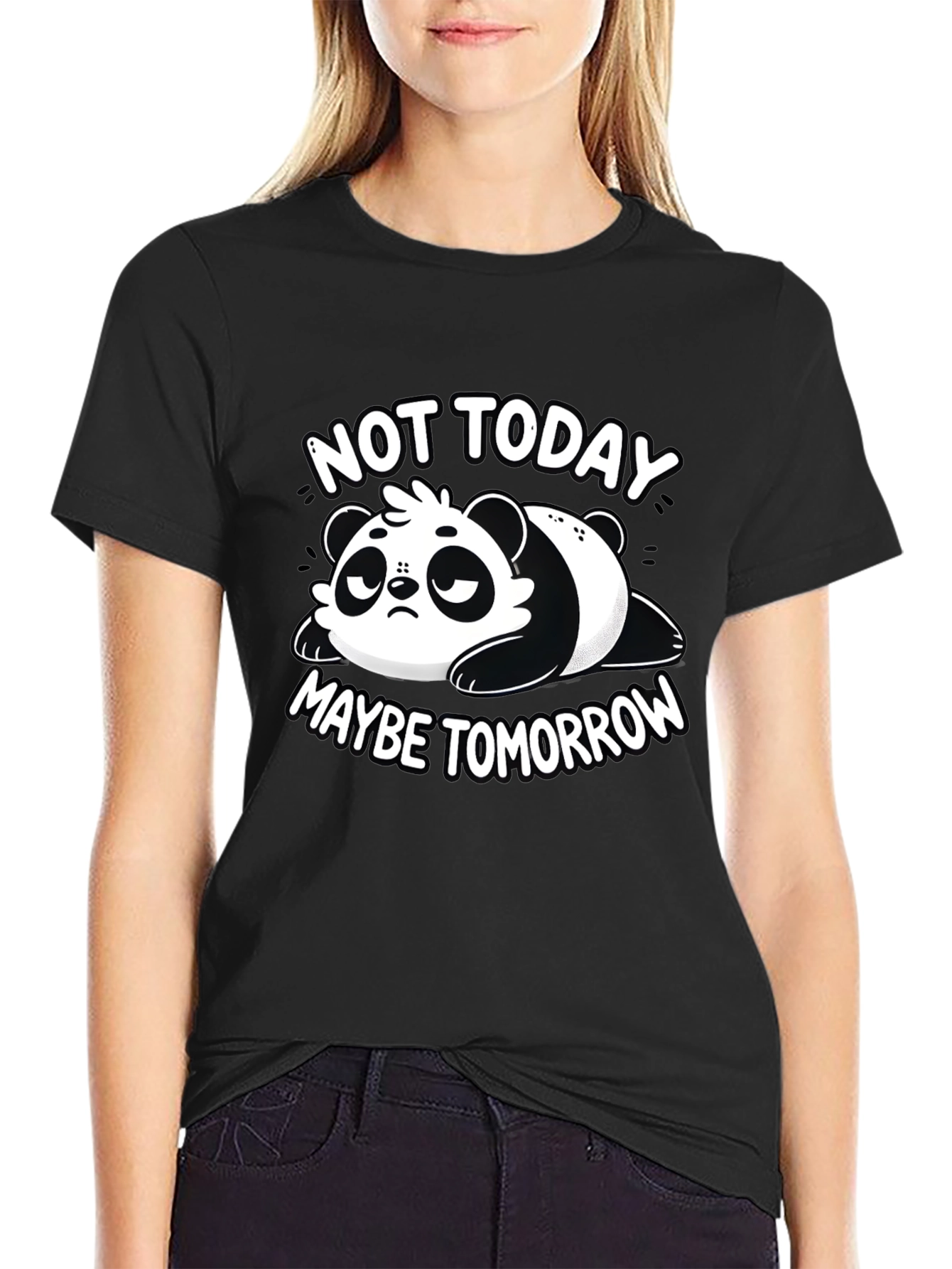 Black Lazy Panda Graphic Tee - "Not Today, Maybe Tomorrow" T-Shirt view 2