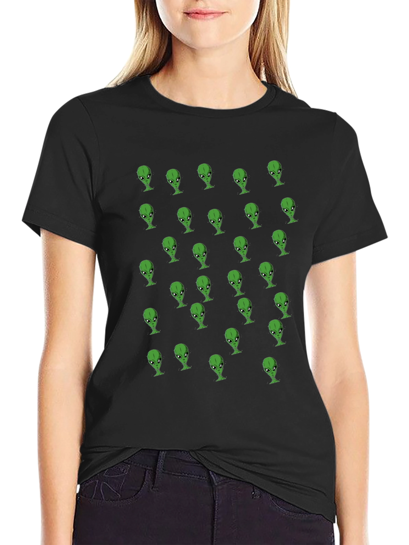 Black Alien Heads Black T-Shirt view 2