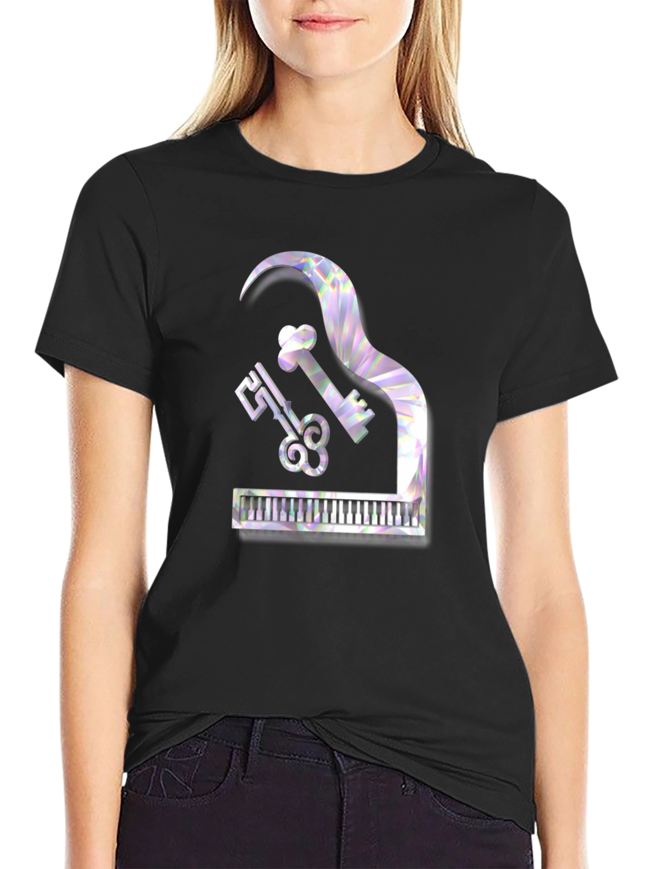 Black Piano Keys & Music Note T-Shirt - Stylish Musical Tee view 2