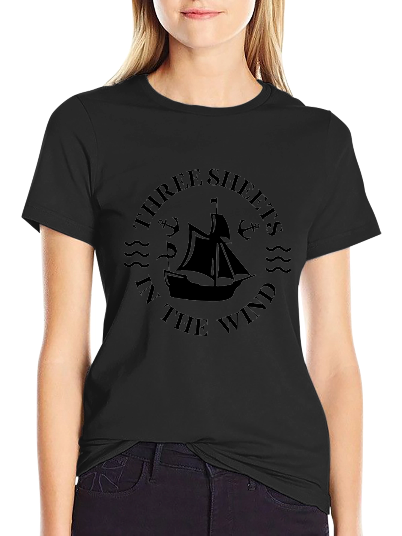 Nautical Black T-Shirt - Three Sheets in the Wind Design - 2