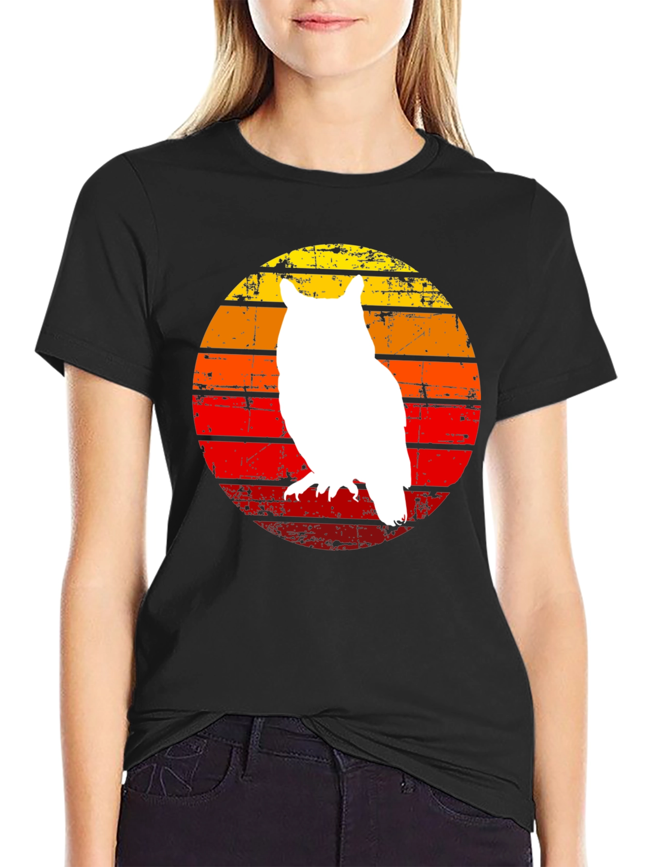 Black Retro Owl Silhouette Black T-Shirt view 2