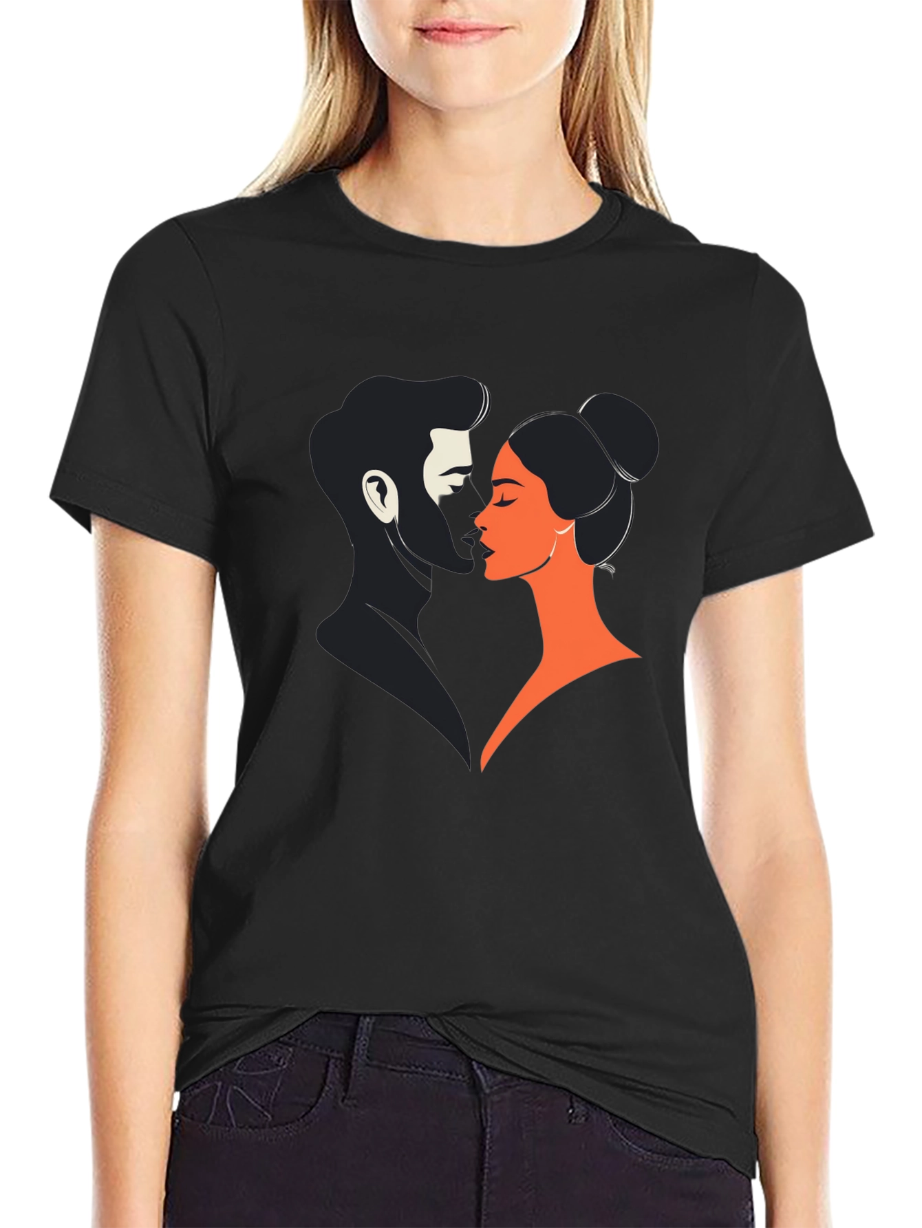 Black Romantic Couple Graphic Tee - Black view 2