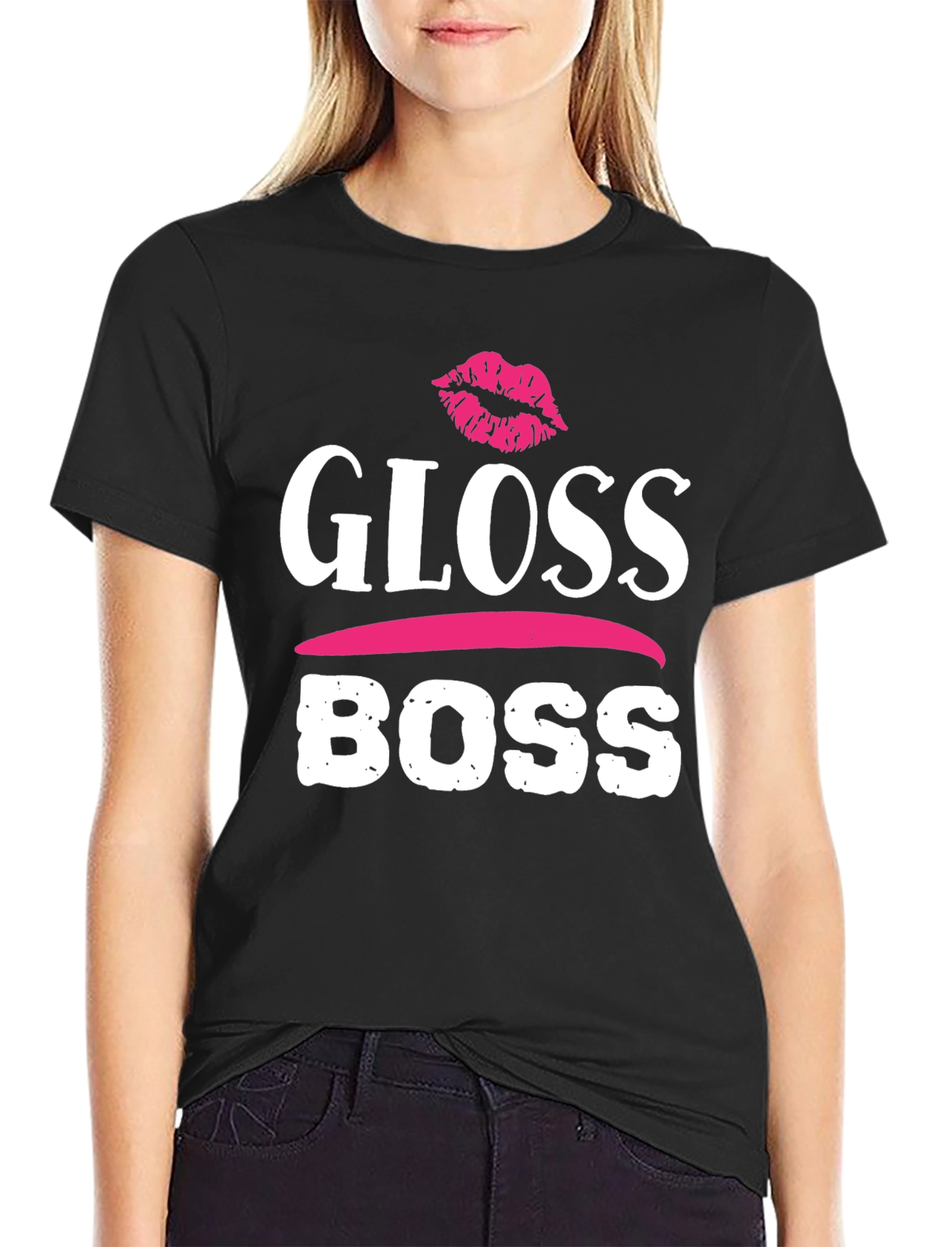 Black Gloss Boss Graphic Tee - Black Cotton T-Shirt view 2