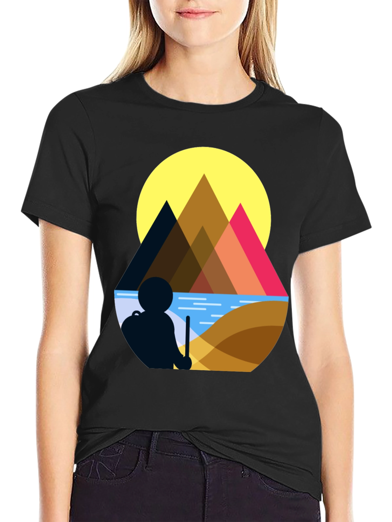 Black Geometric Mountain Scene Graphic Tee view 2