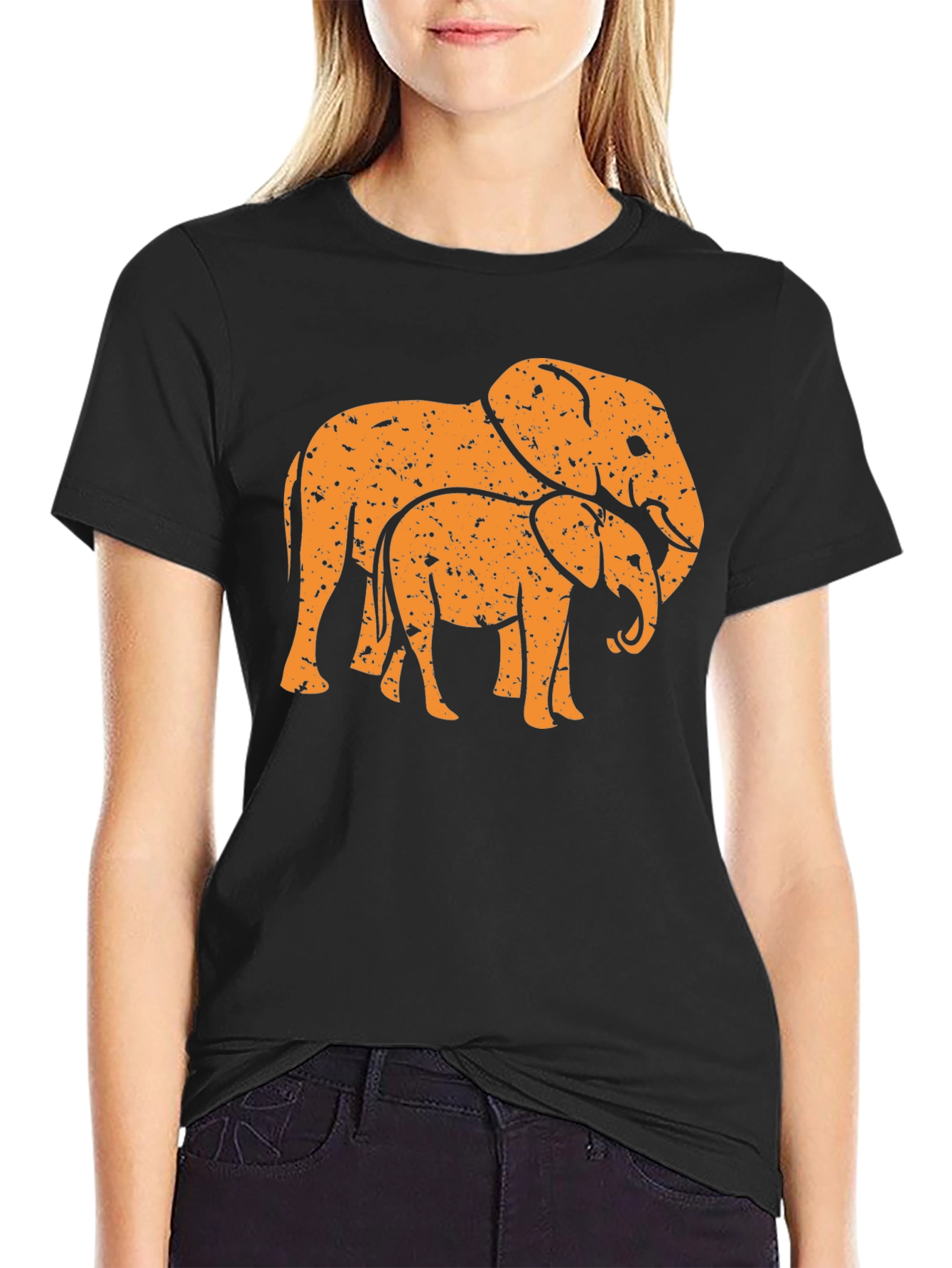 Black Elephant Family Black Graphic Tee view 2