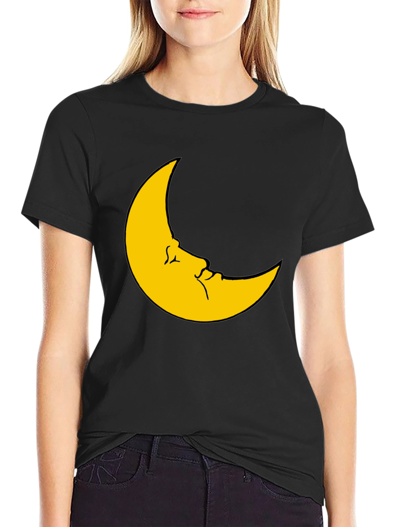 Black Moon Face Graphic Tee - Soft Black T-Shirt view 2