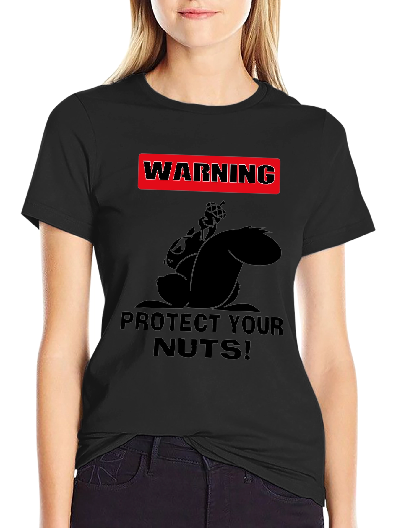 Black Warning Protect Your Nuts! Humor Graphic Tee view 2