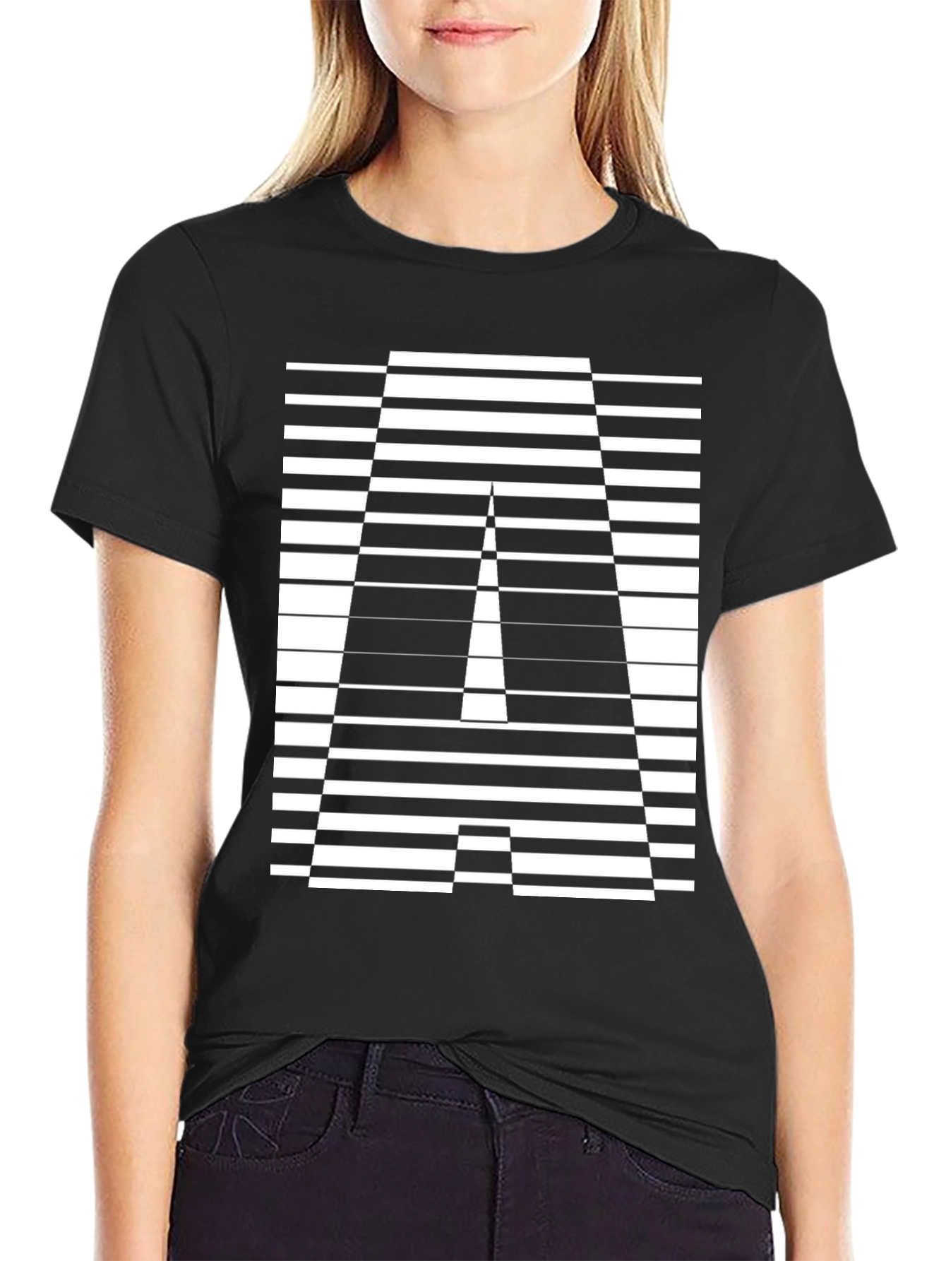 Black Geometric Optical Illusion "A" Graphic T-Shirt view 2