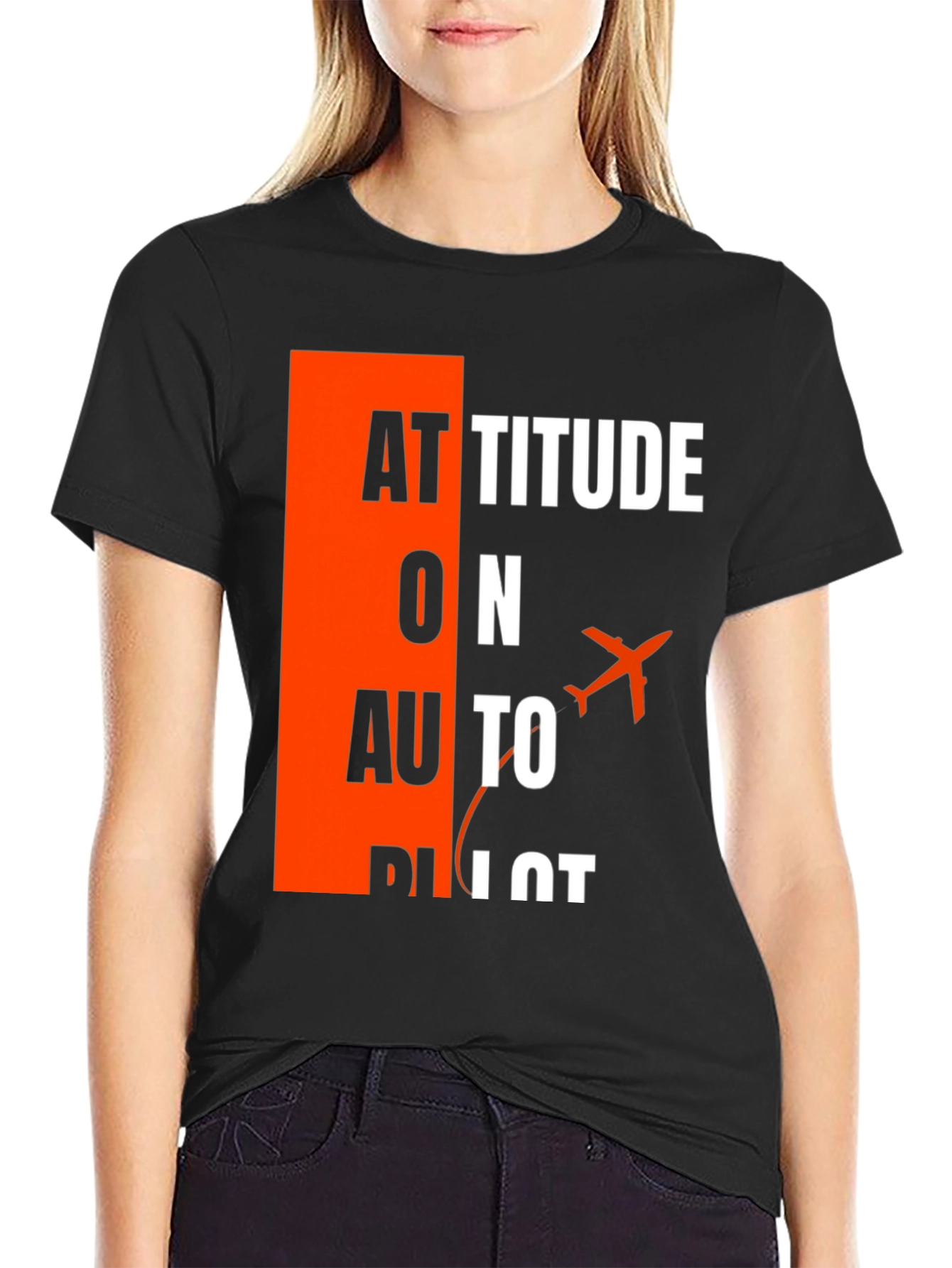 Black Attitude on Autopilot Black T-Shirt - Aviation Enthusiast view 2