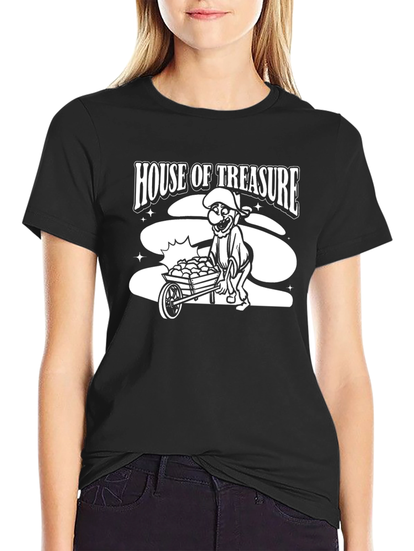 Black House of Treasure Graphic T-Shirt - Black Cotton Tee view 2