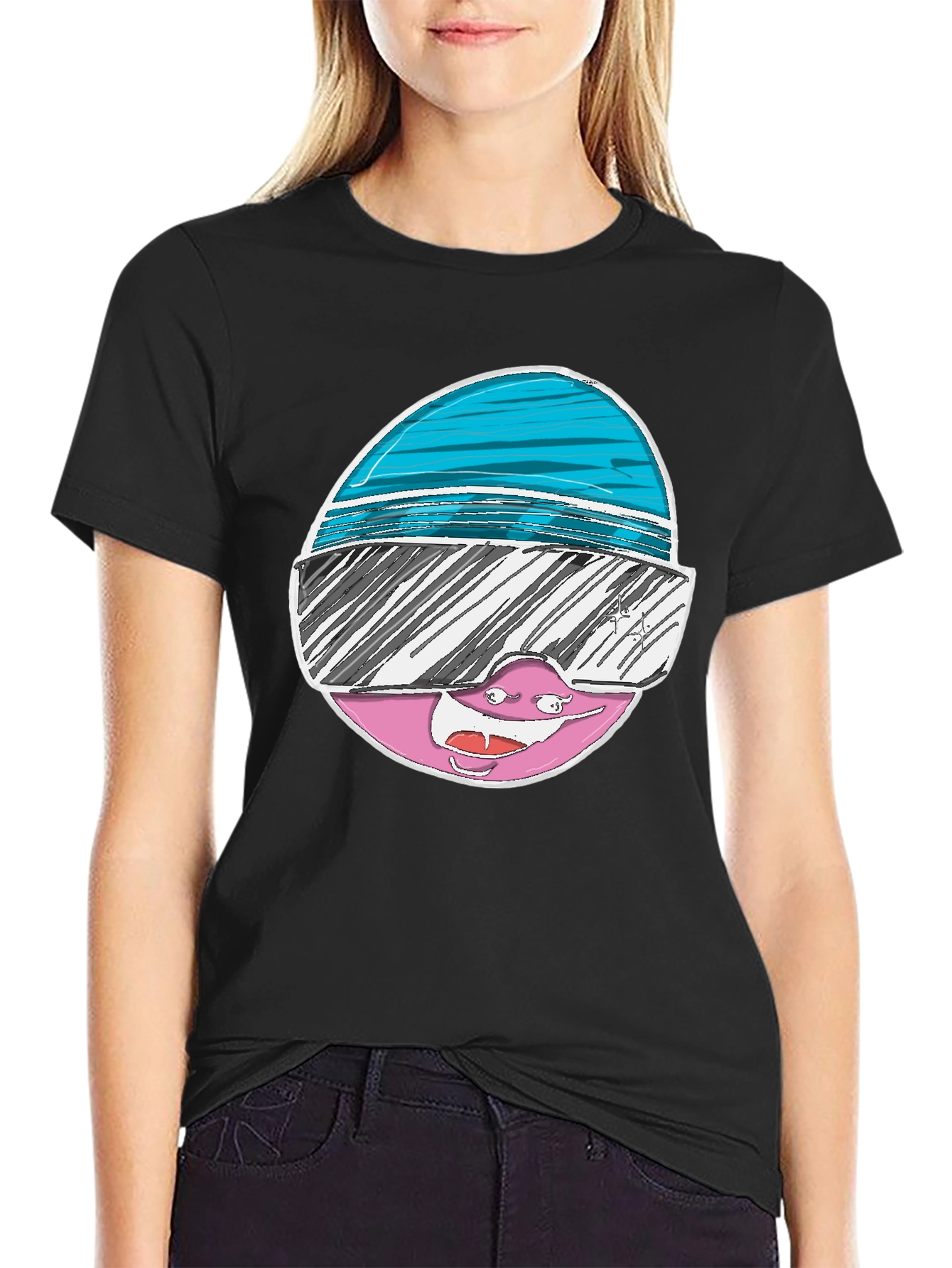 Black Cartoon Character Graphic Tee view 2