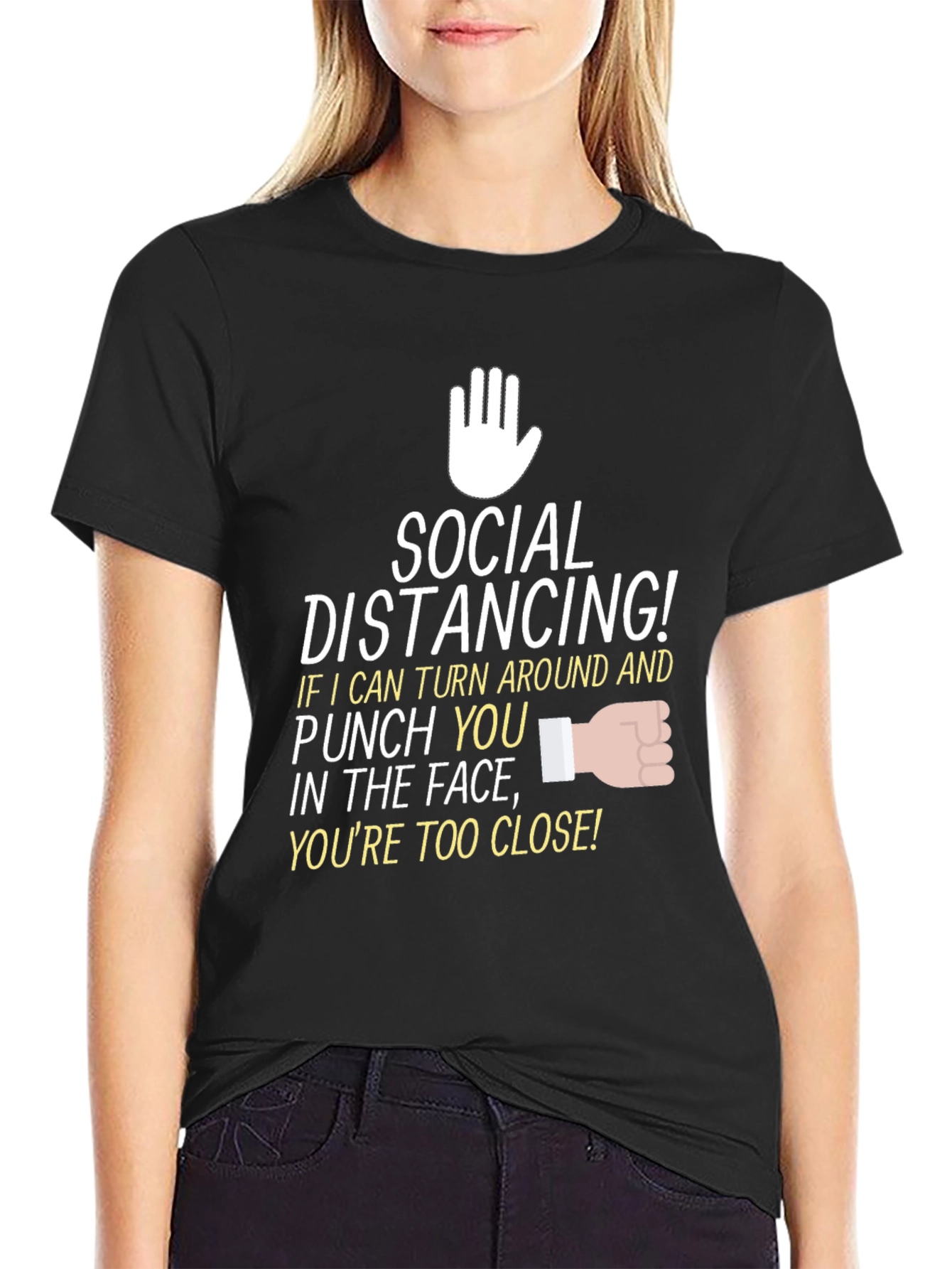 Black Social Distancing Graphic Tee - Punch You Close Funny view 2