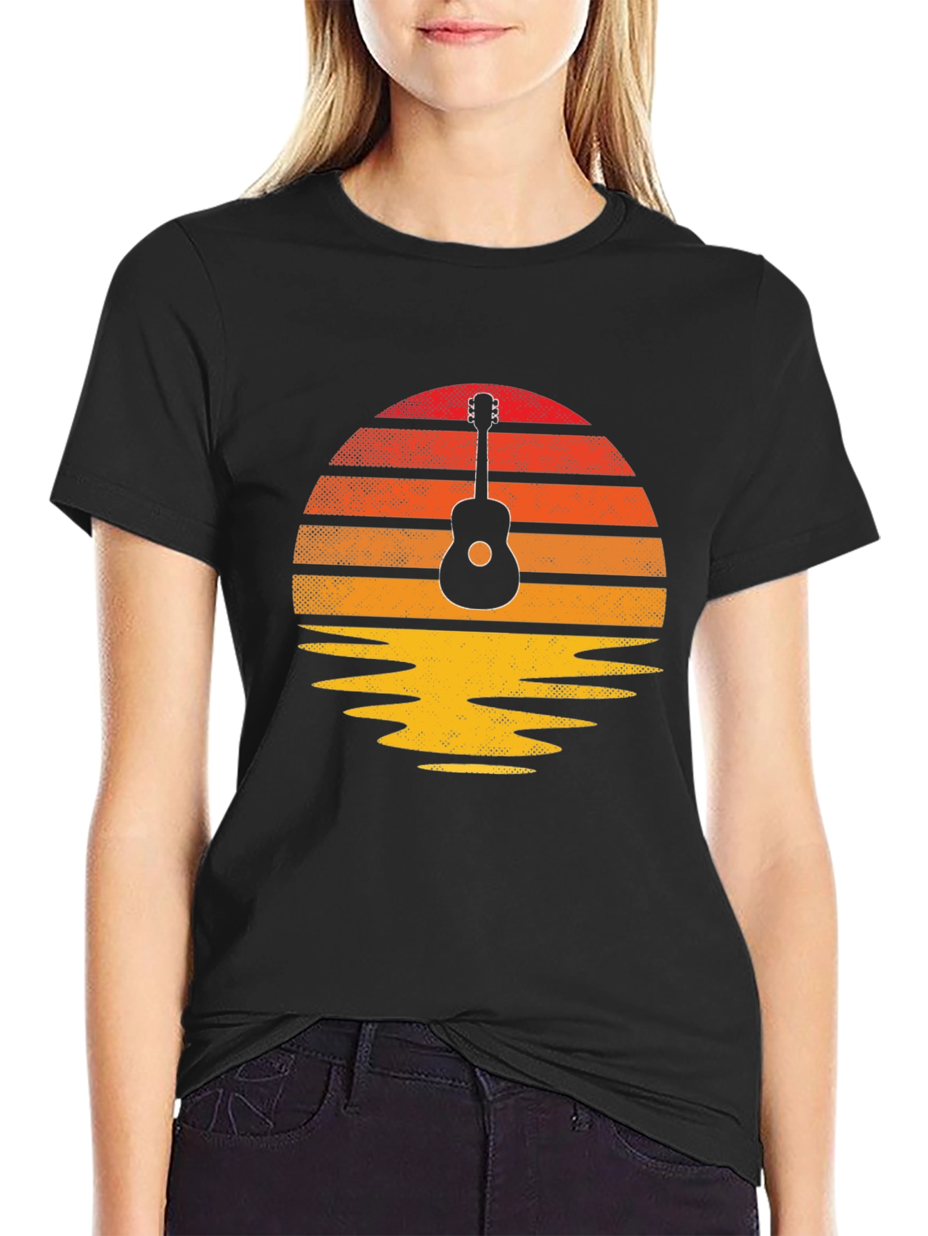 Black Guitar Sunset Graphic Tee - Retro Vibe view 2