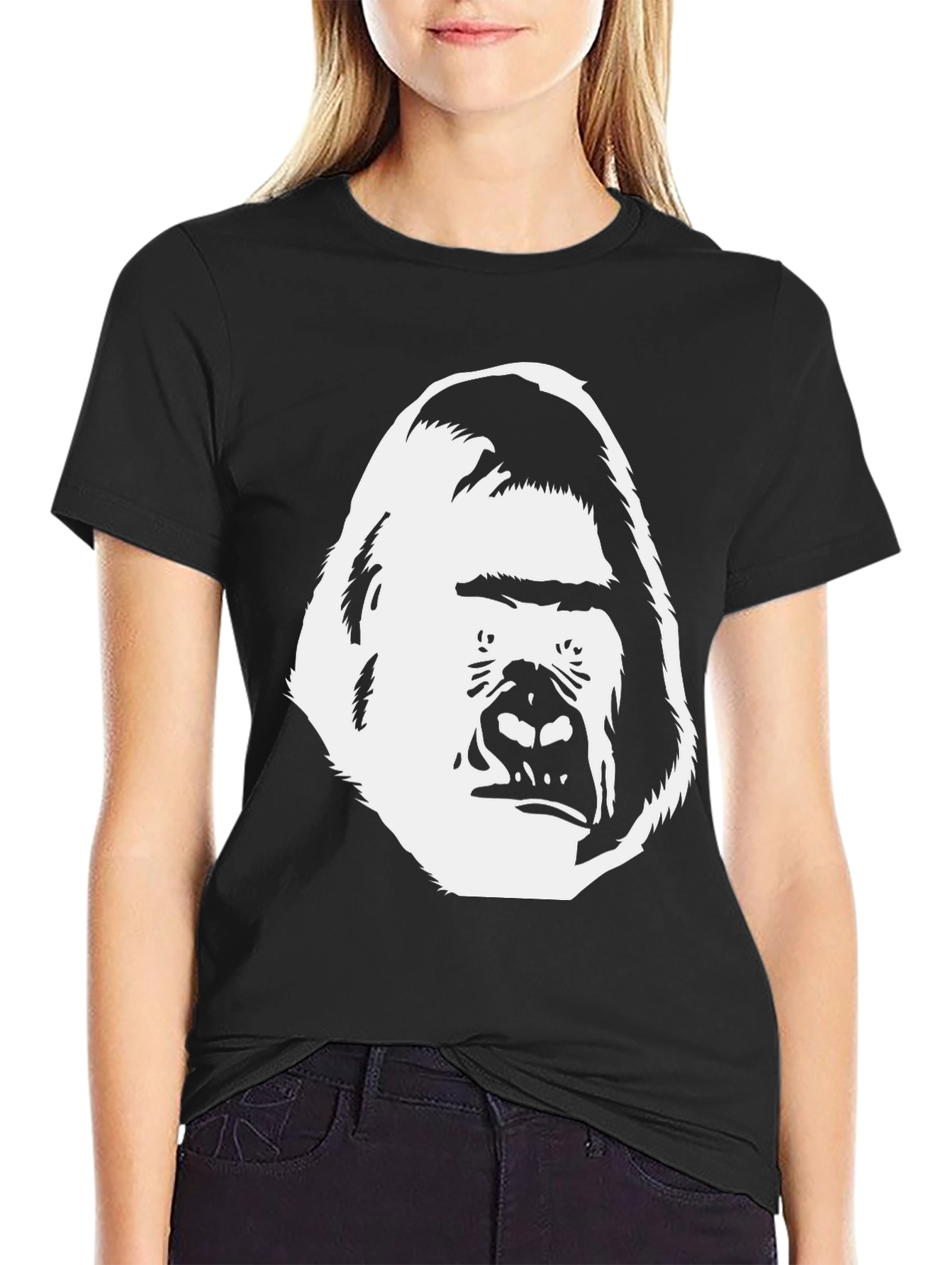 Black Gorilla Face Graphic Tee - Black Cotton T-Shirt view 2