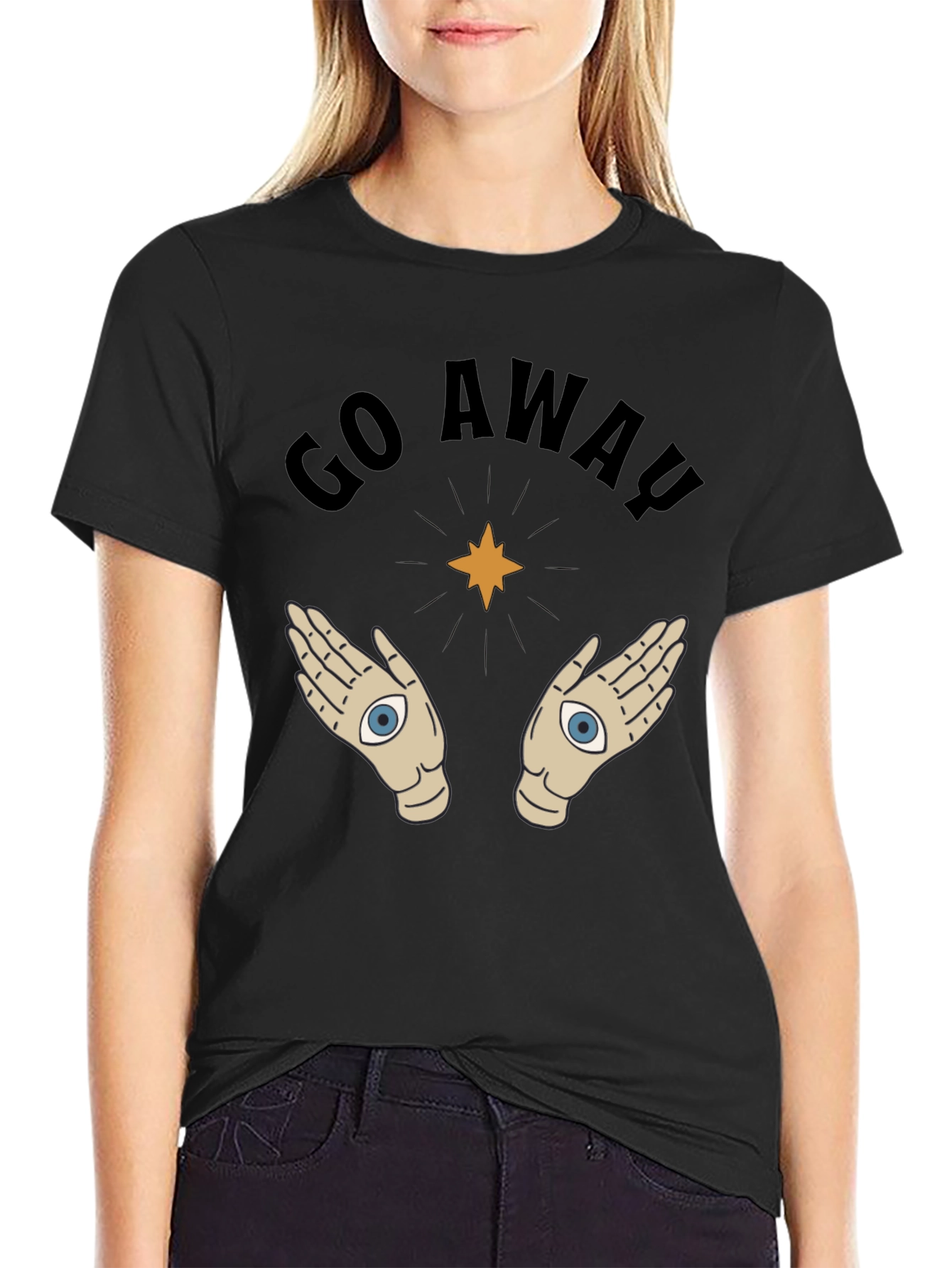 Black Go Away T-Shirt with Mystic Hands Graphic view 2