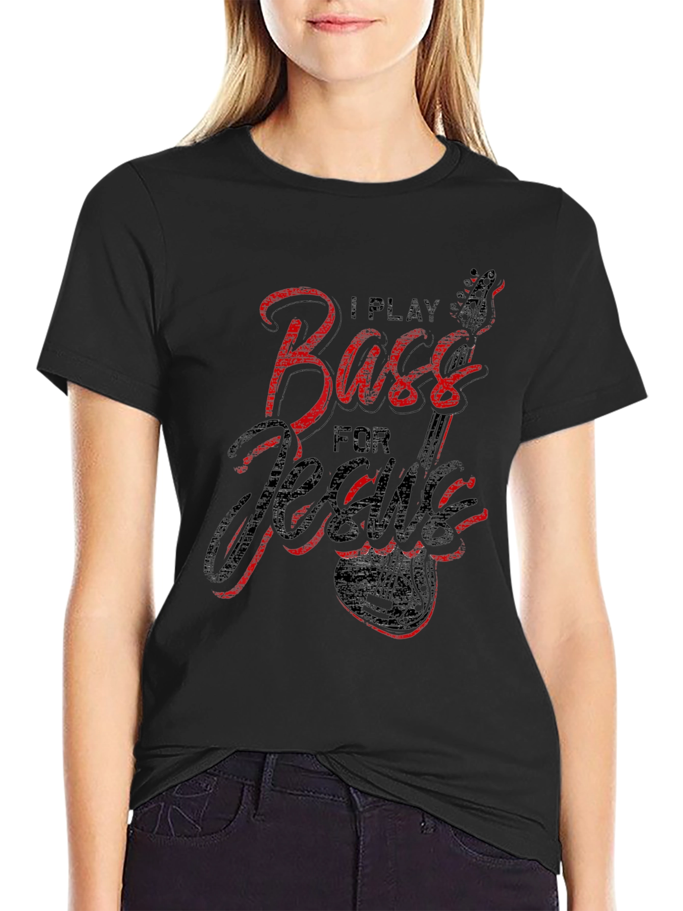 Black I Play Bass for Jesus Black T-Shirt view 2