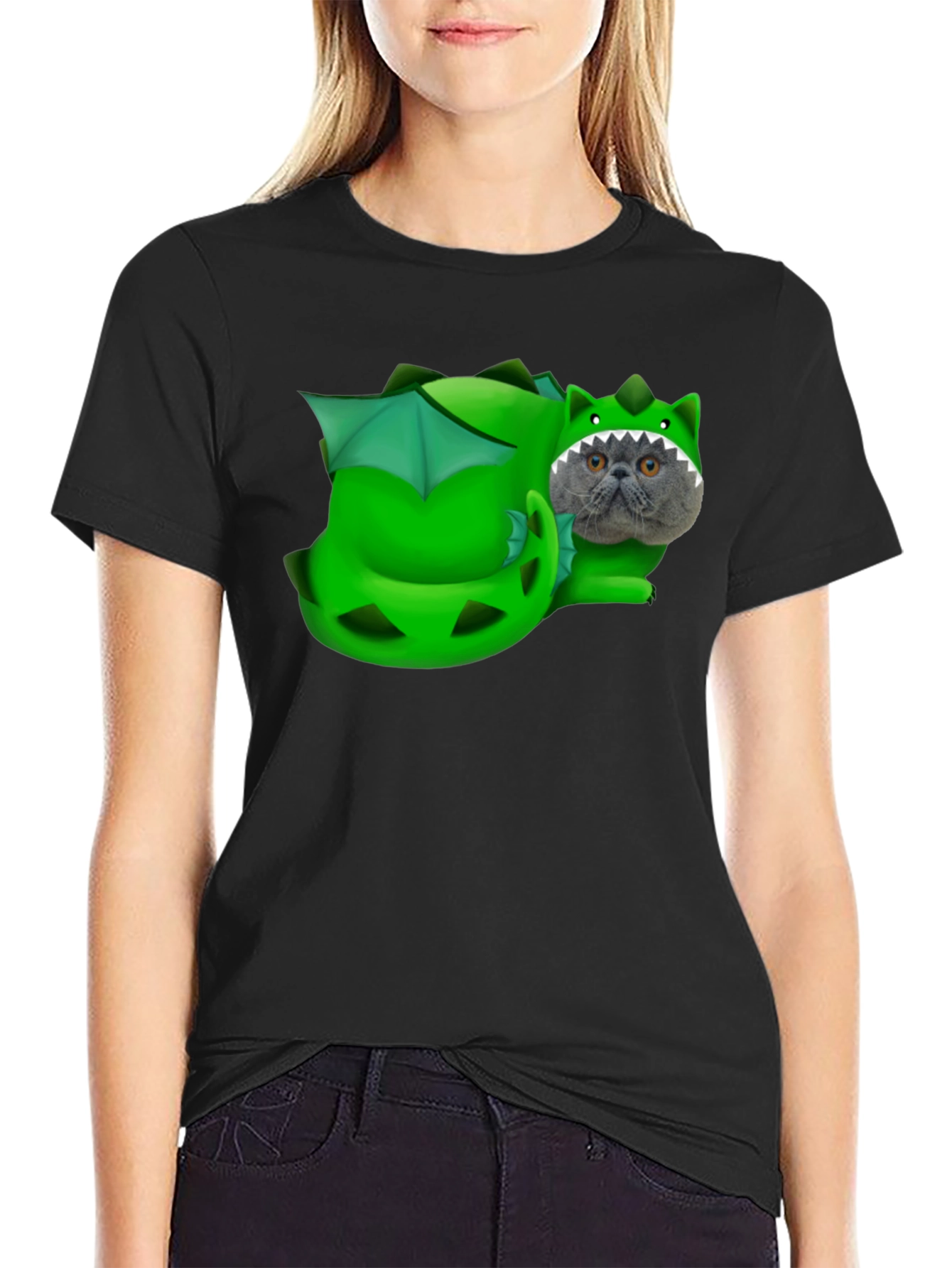 Black Dragon Cat T-Shirt: Funny Pet Graphic Tee view 2