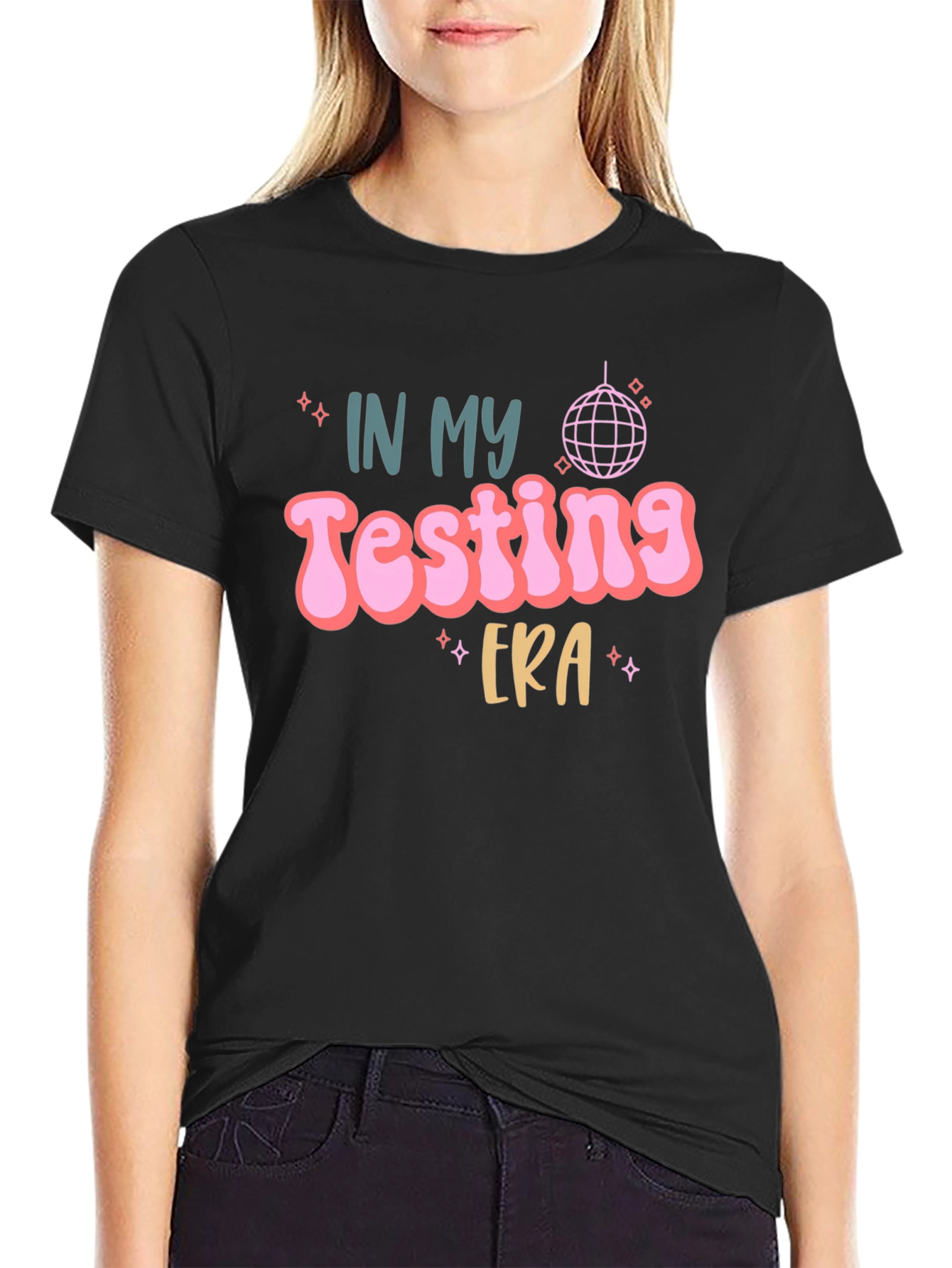 Black Testing Era Graphic Tee - Black Cotton T-Shirt view 2