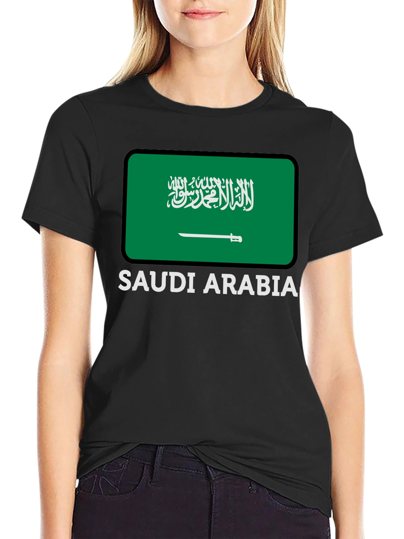 Black Saudi Arabia Flag Graphic Tee - Black Cotton T-Shirt view 2