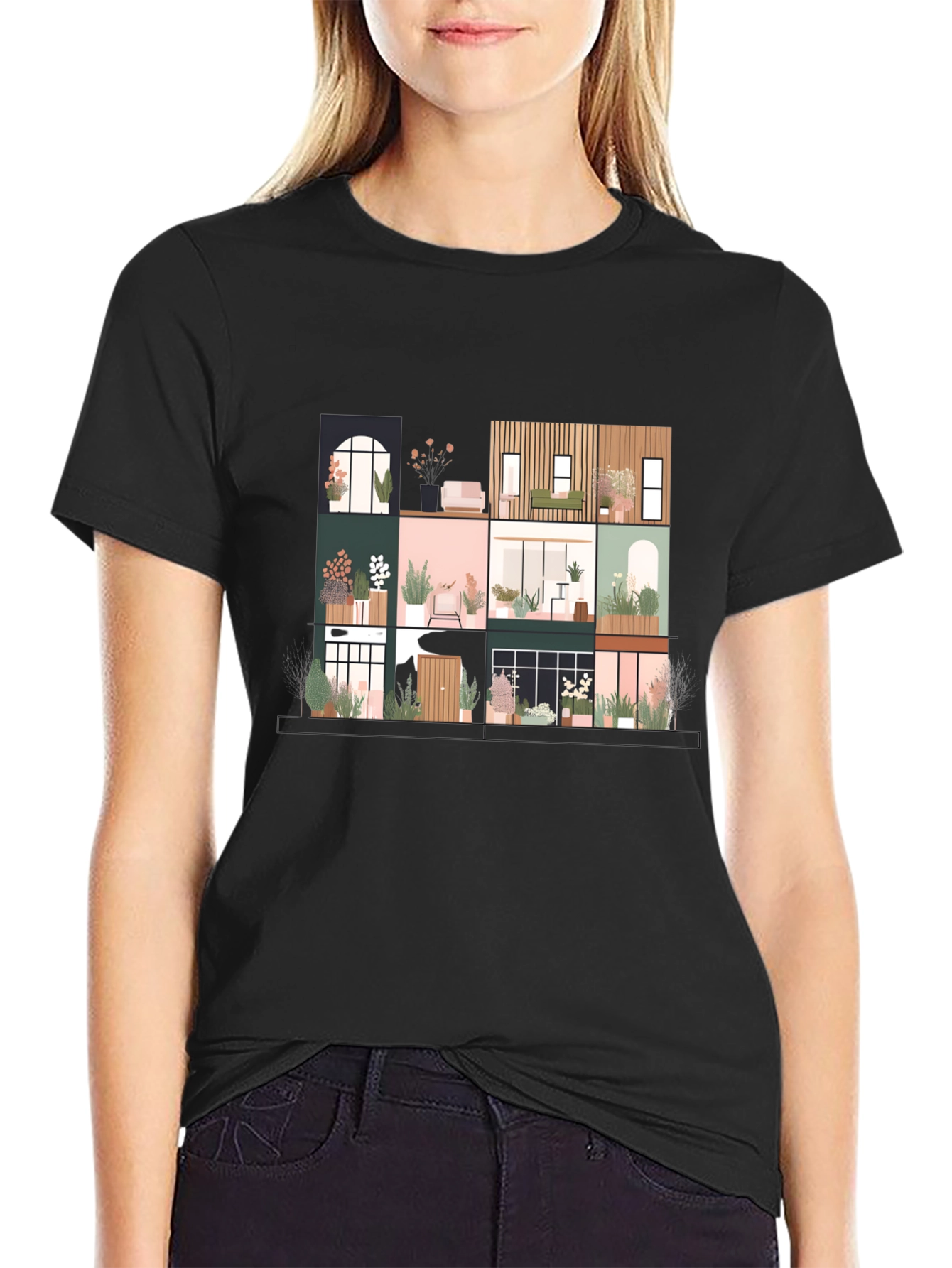 Black Urban Living T-Shirt - Stylish City Home Design view 2