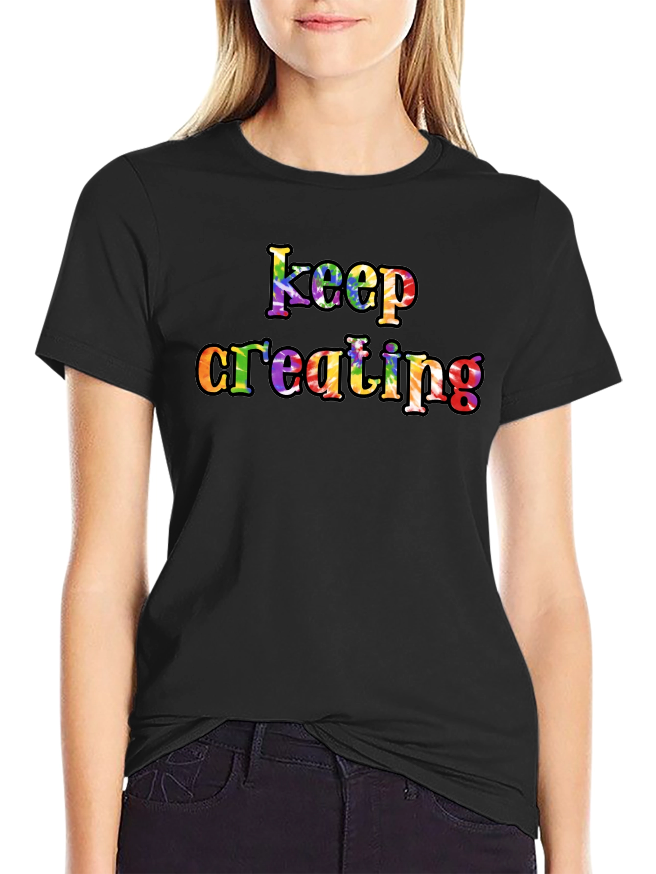 Black Keep Creating Rainbow Graphic T-Shirt - Unisex view 2