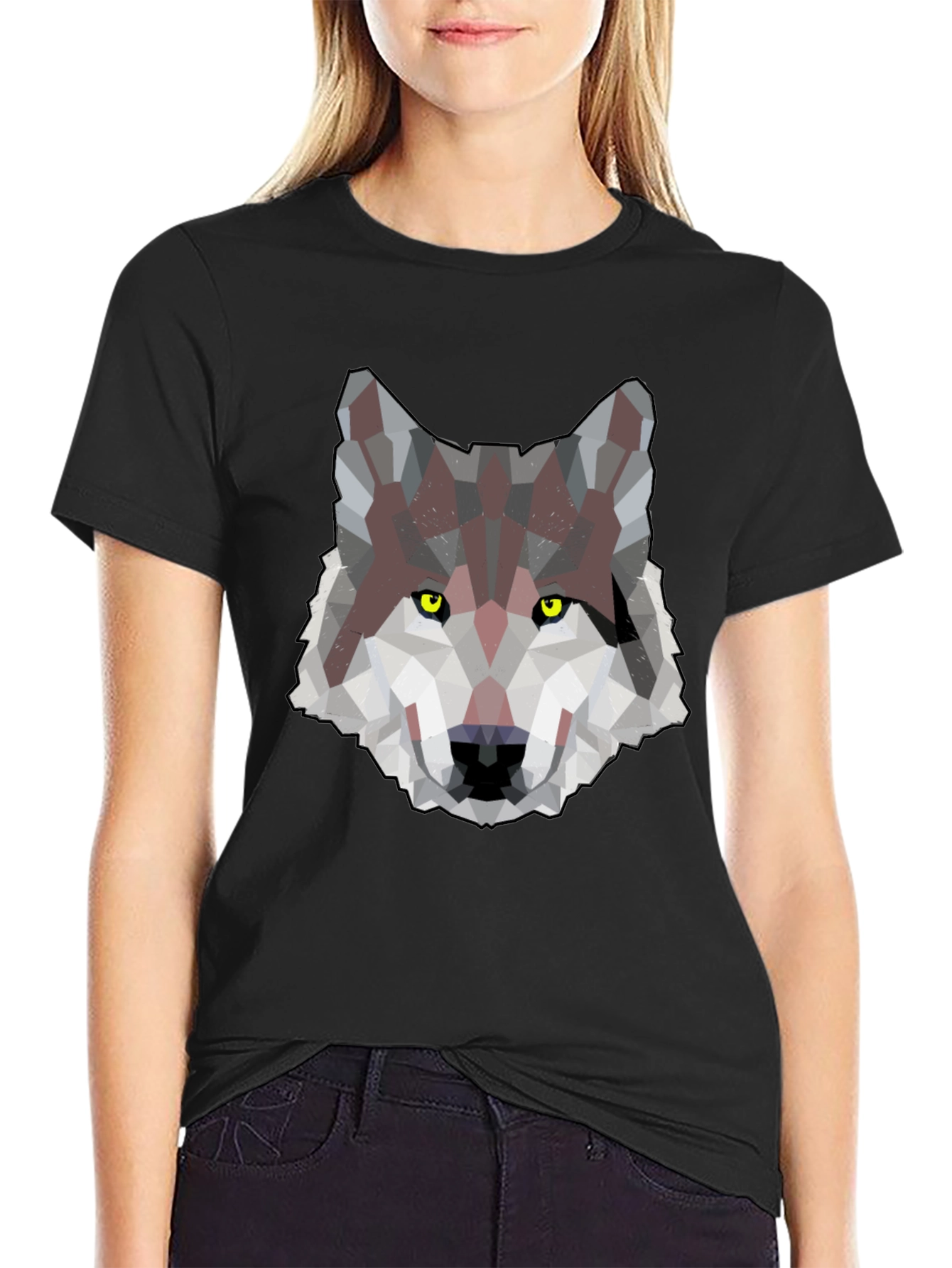 Black Geometric Wolf Graphic Print Men's T-Shirt view 2