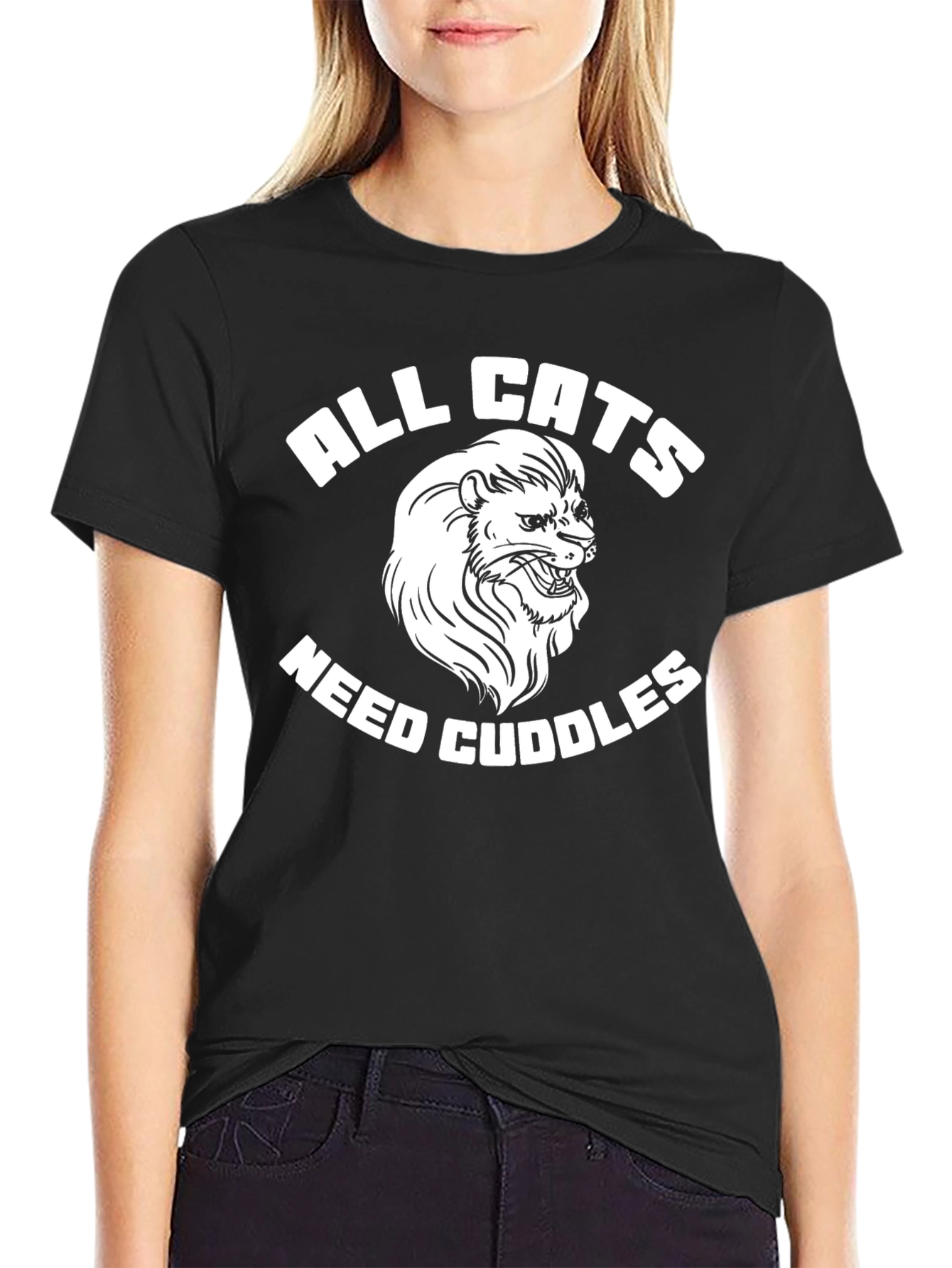 Black All Cats Need Cuddles T-Shirt - Funny Cat Lover Tee view 2