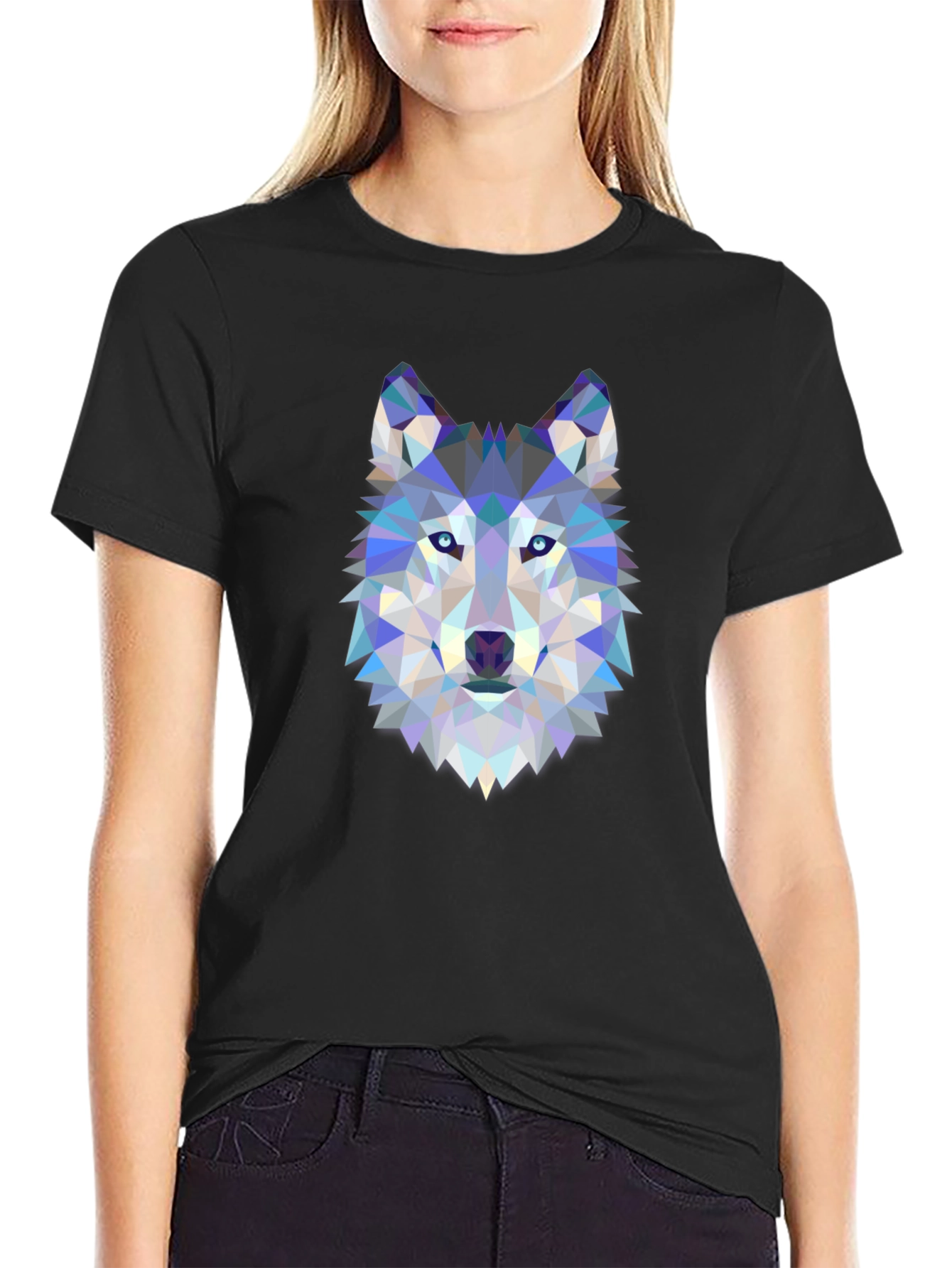 Black Geometric Wolf Graphic Tee - Black view 2