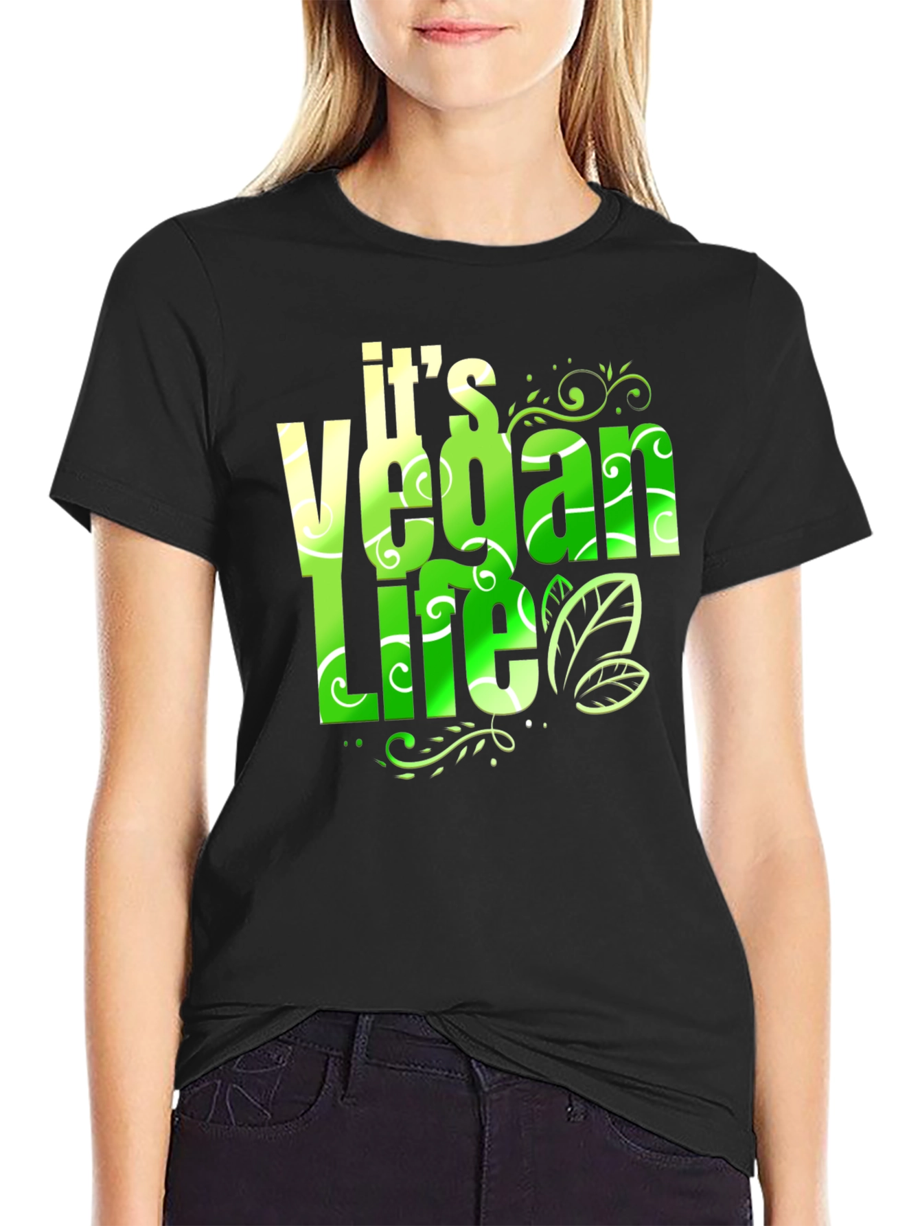 Vegan Life T-Shirt: Green & White Design - 2