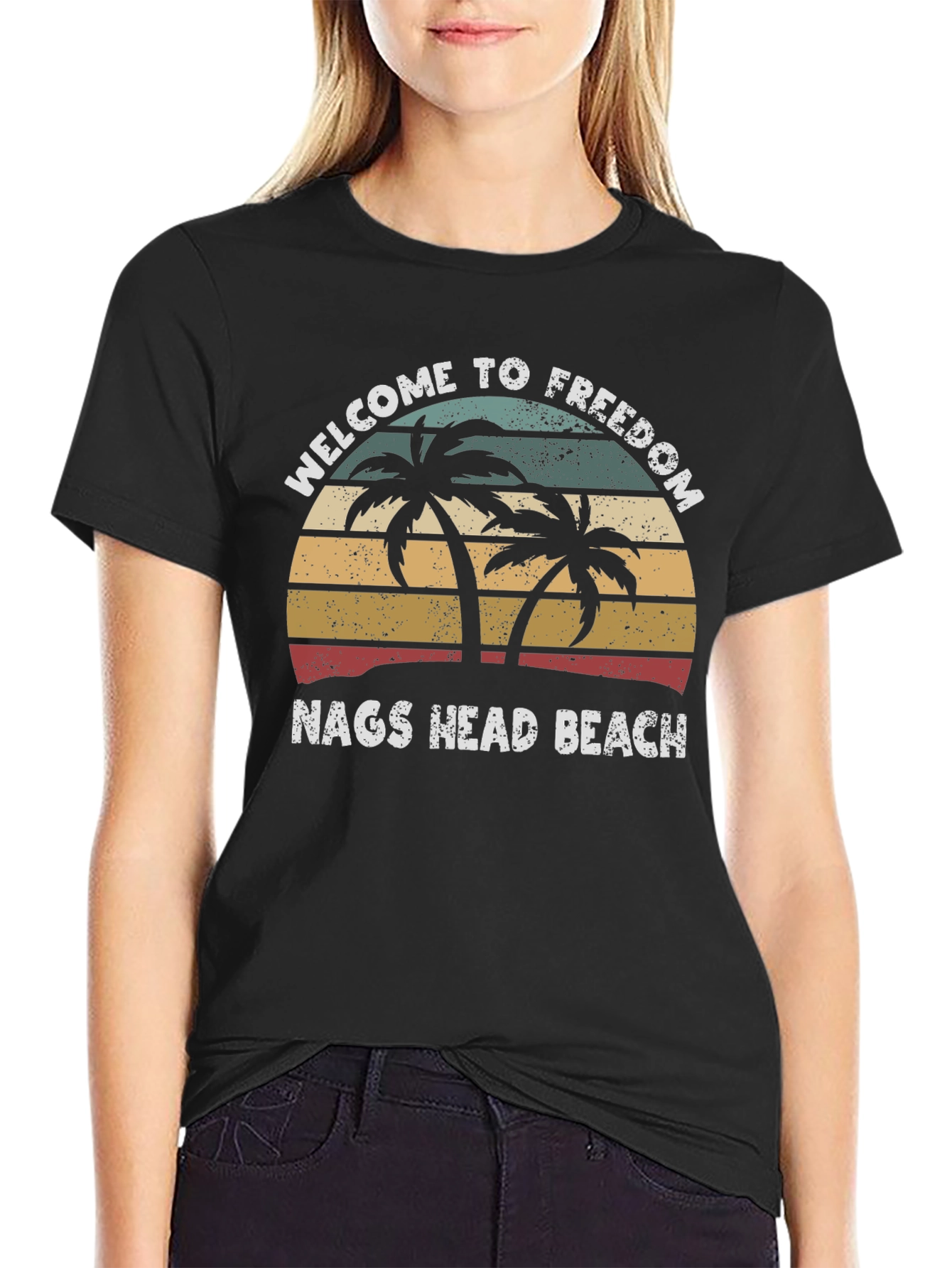 Black Welcome to Freedom Nags Head Beach Graphic Tee view 2