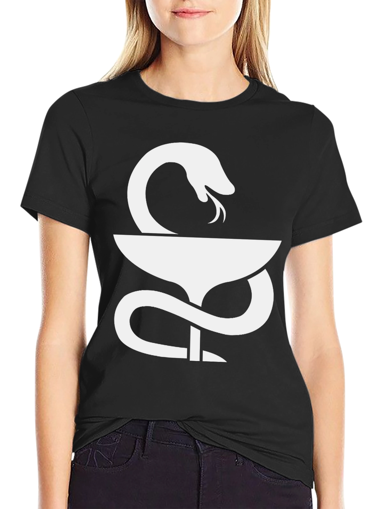 Black Caduceus Snake & Bowl T-Shirt - Medical Symbol view 2
