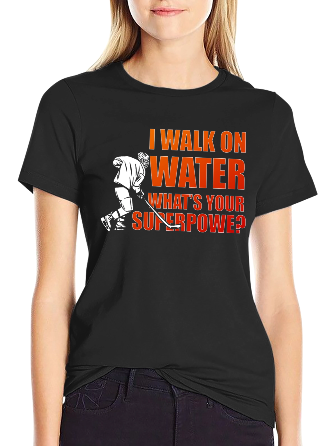Black I Walk on Water Hockey T-Shirt view 2