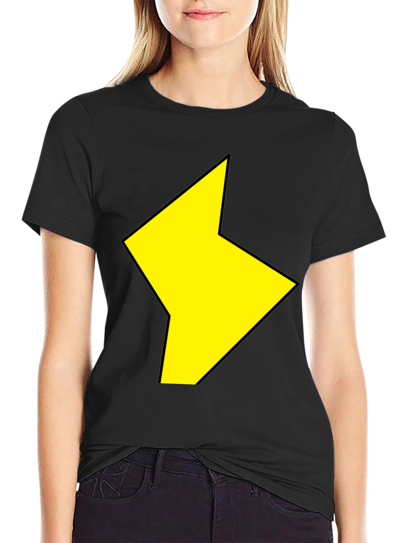 Black Black T-Shirt with Yellow Lightning Bolt Design view 2