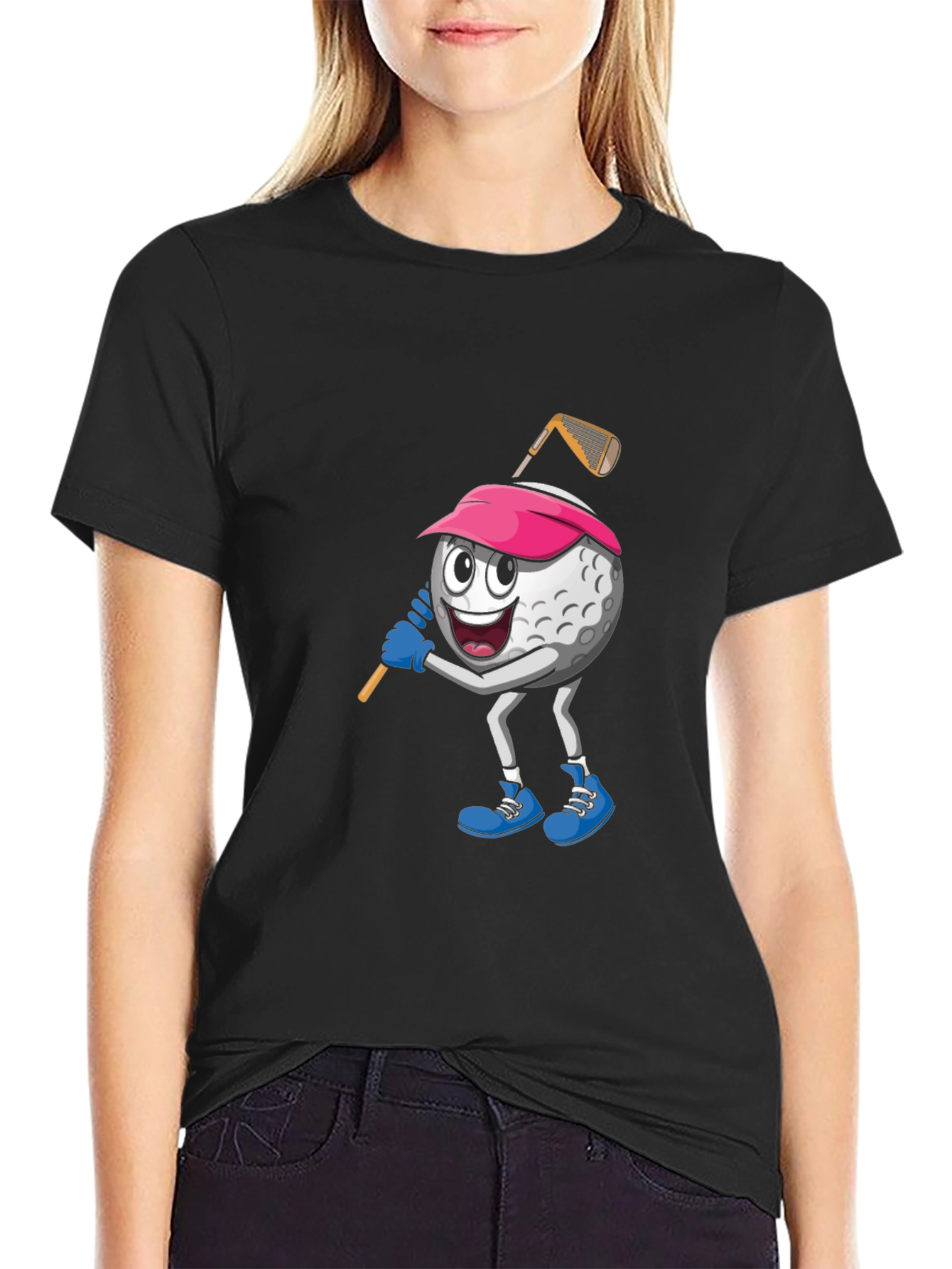 Black Golf Ball Cartoon Black T-Shirt view 2