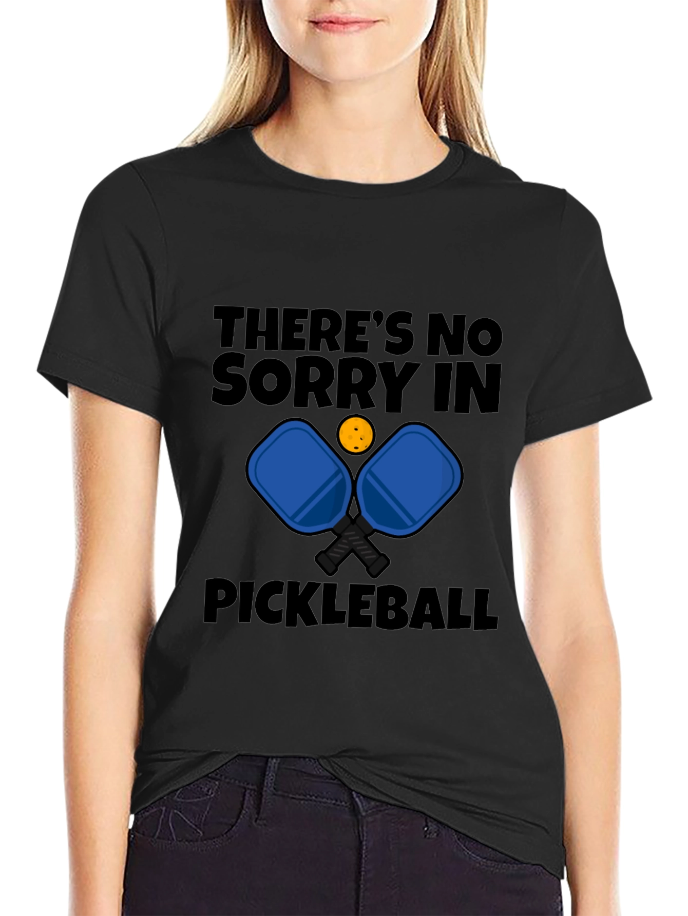 Black Pickleball T-Shirt - There's No Sorry in Pickleball view 2
