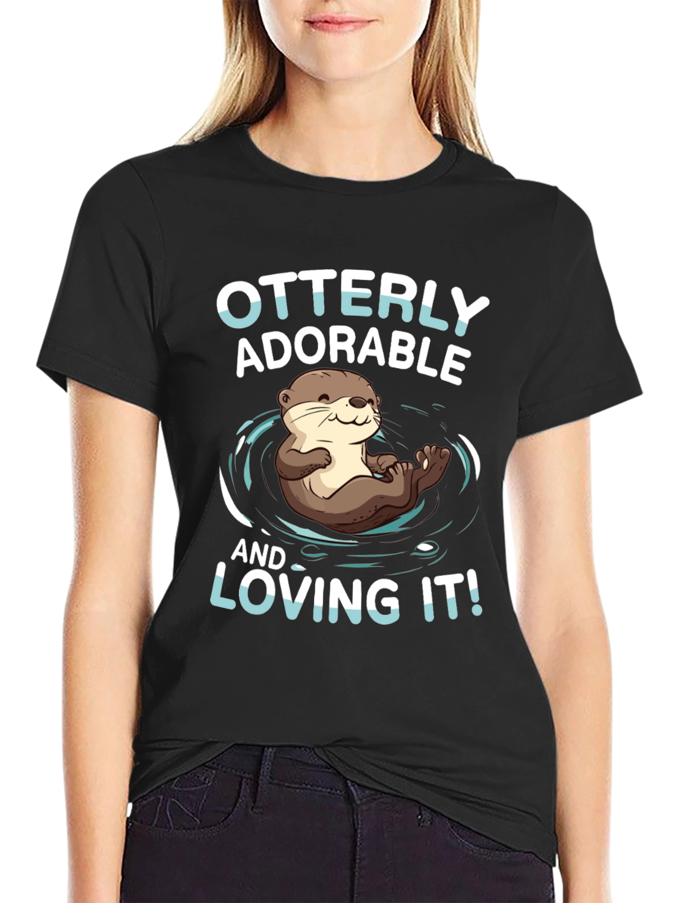 Black Otterly Adorable T-Shirt - Cute Otter Design view 2