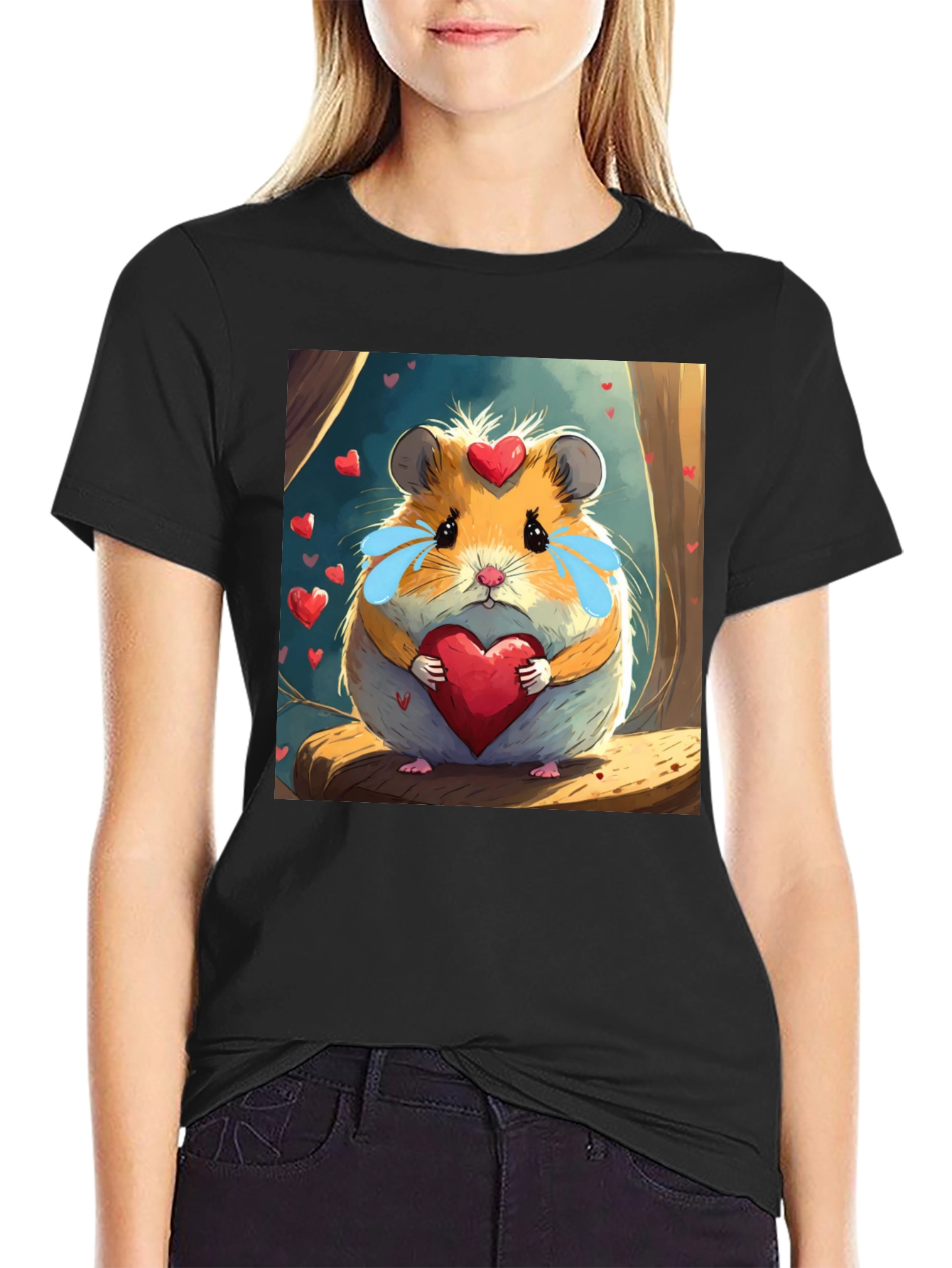 Black Hamster Heart T-Shirt - Cute Cartoon Love Tee view 2