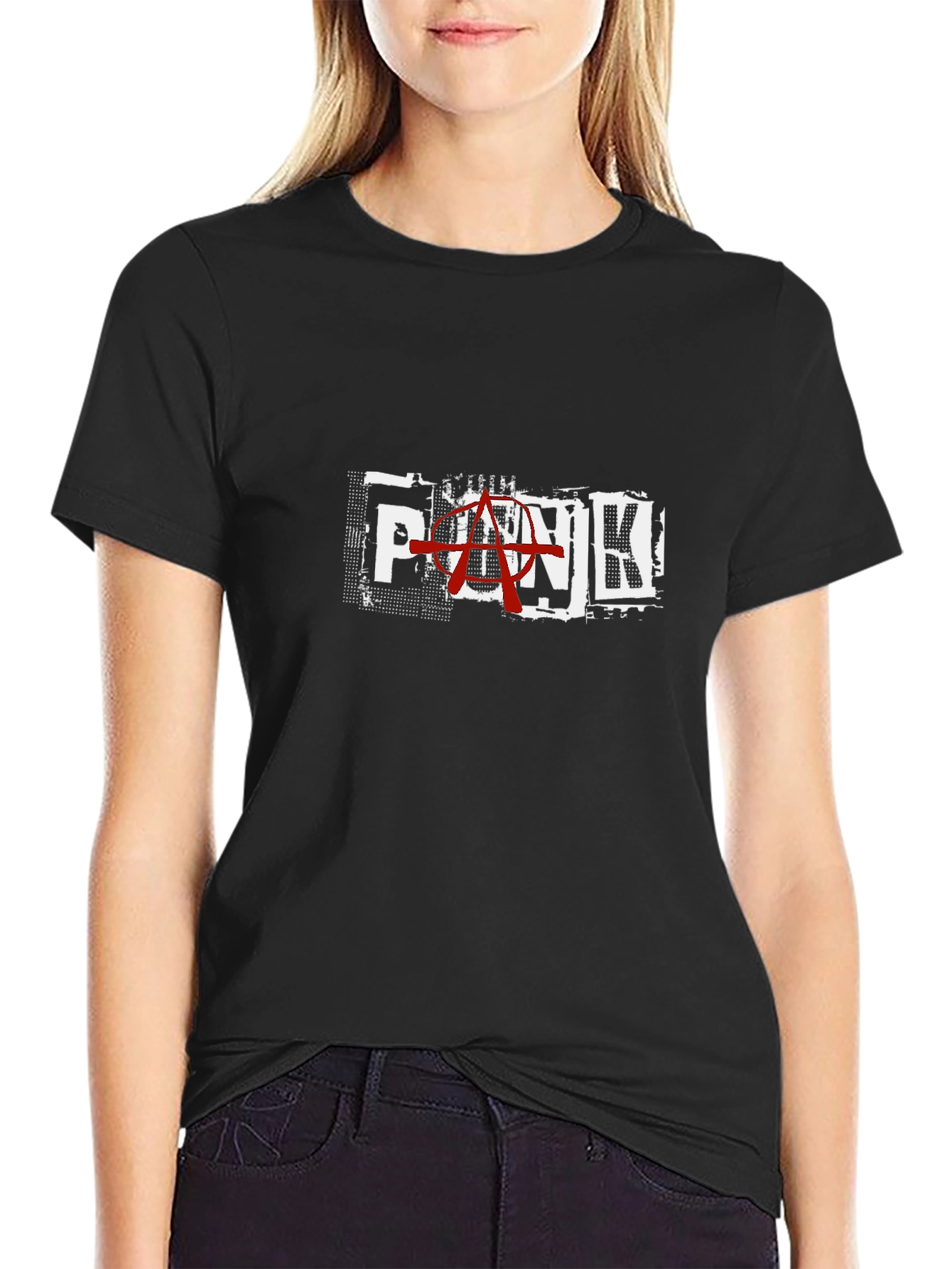Black Punk Anarchy Graphic Print Black T-Shirt view 2