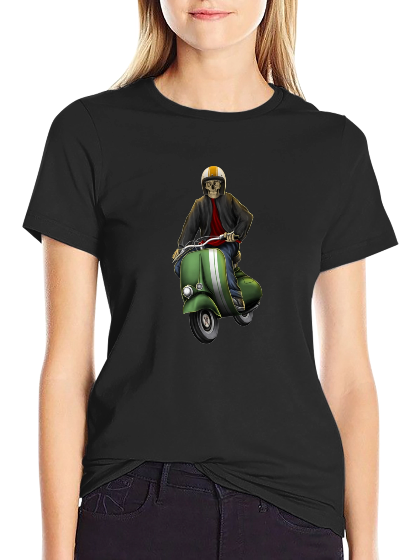 Black Cool Skeleton Rider Graphic Tee view 2
