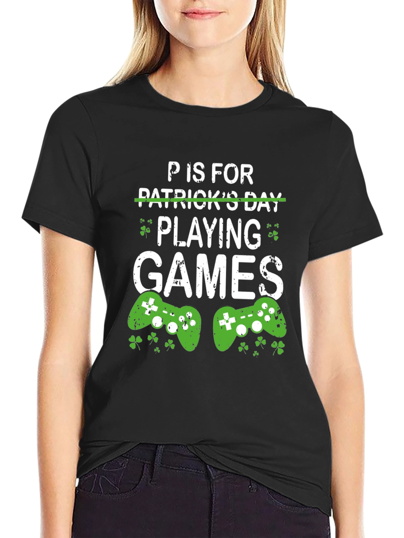 Black P is for Playing Games St. Patrick's Day Gamer T-Shirt view 2