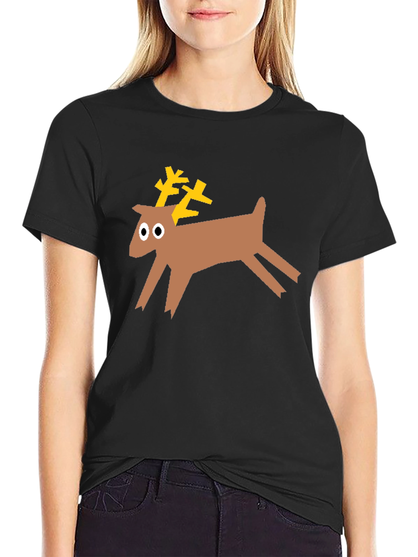 Black Reindeer Graphic Tee - Black Cotton T-Shirt view 2