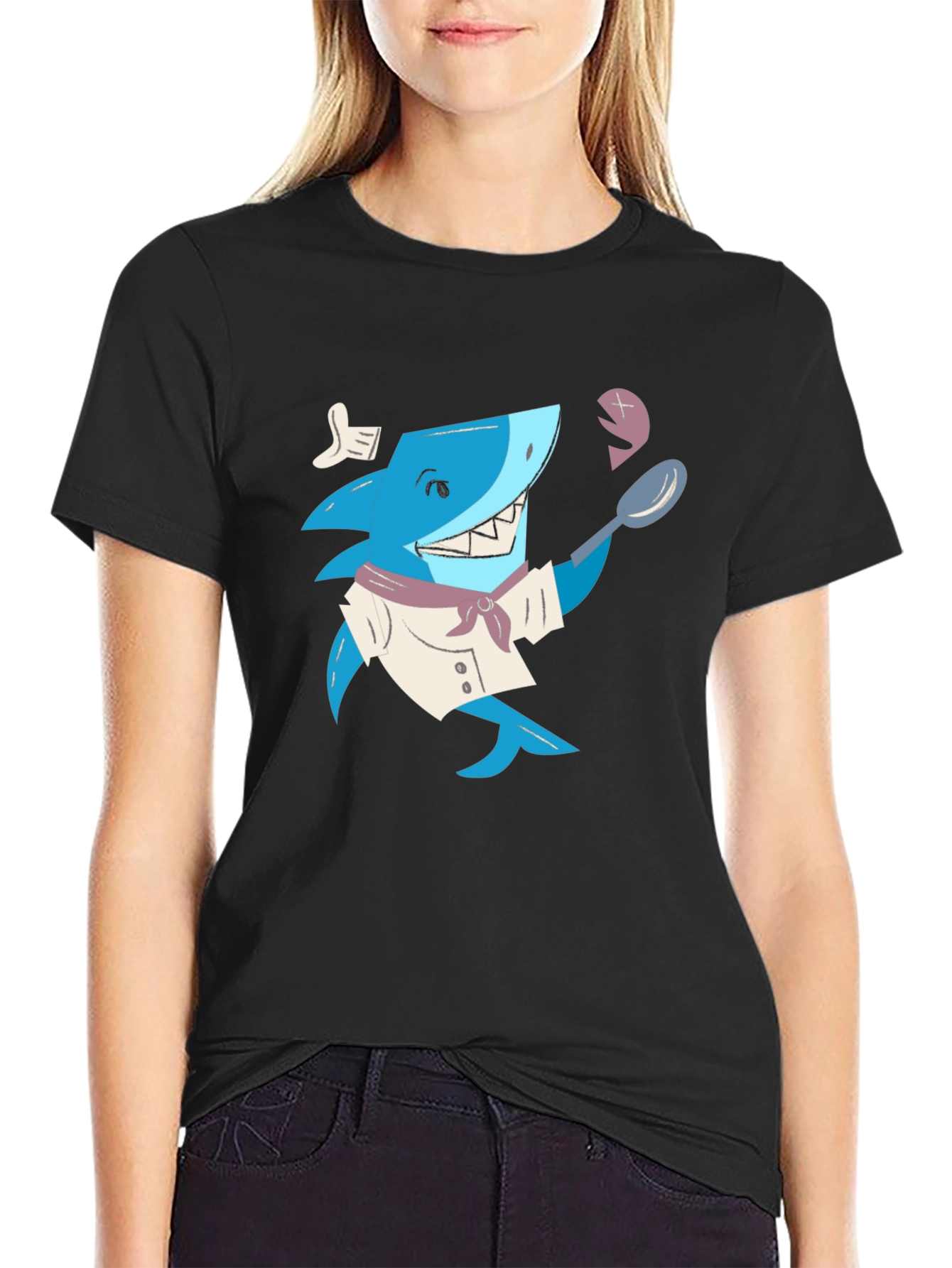 Black Chef Shark Graphic T-Shirt - Black view 2