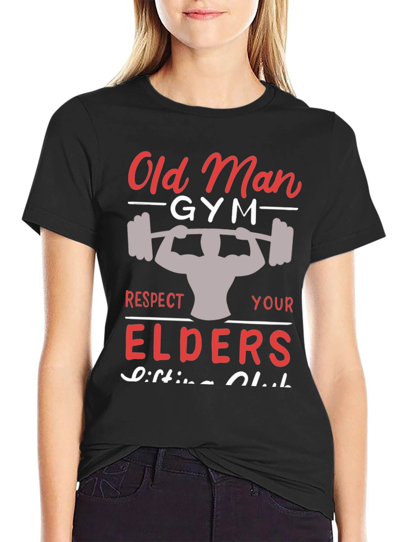 Black Old Man Gym T-Shirt - Respect Your Elders - Lifting Club view 2