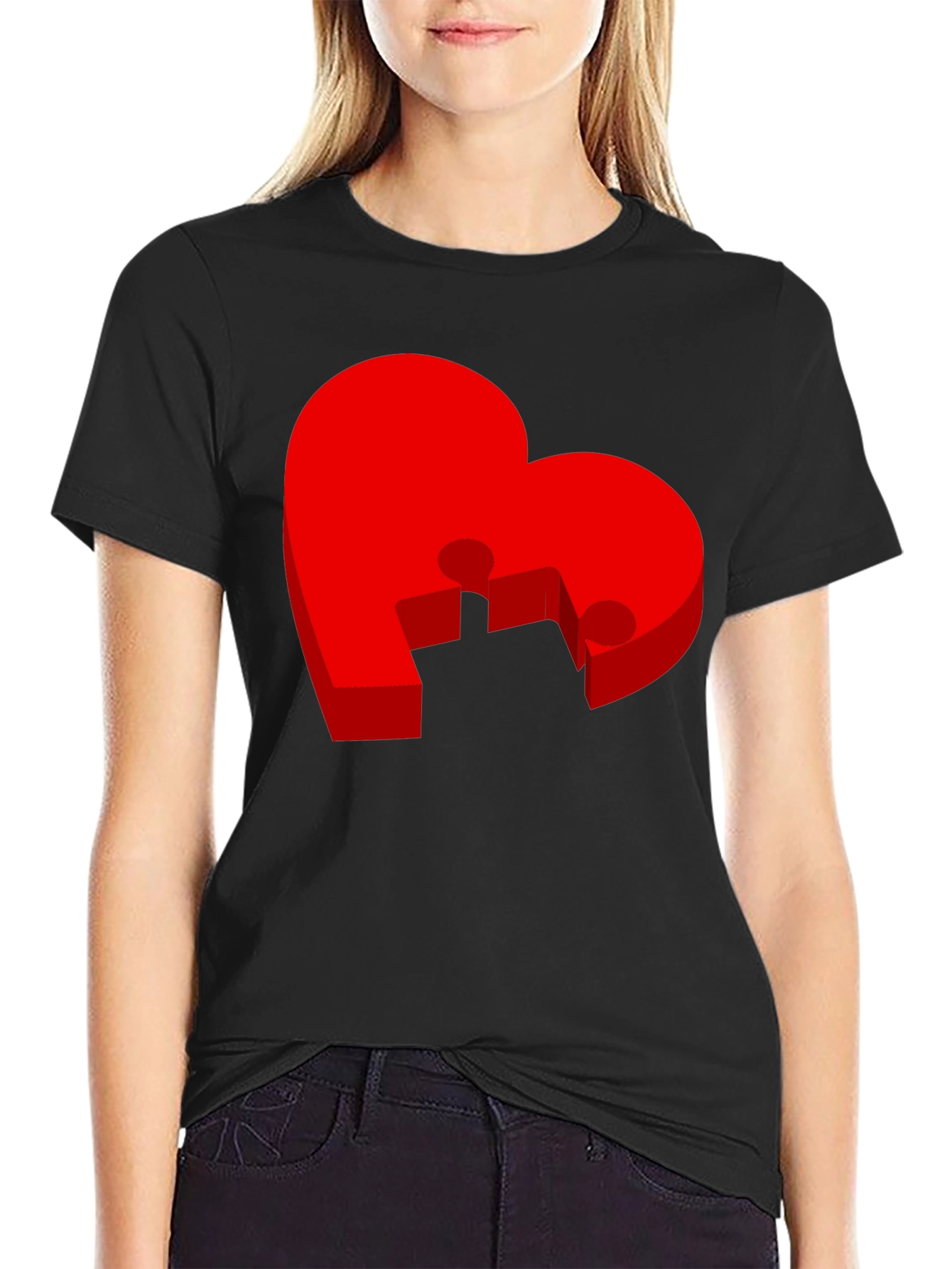 Black Heart Puzzle Piece Graphic Tee - Black T-Shirt view 2