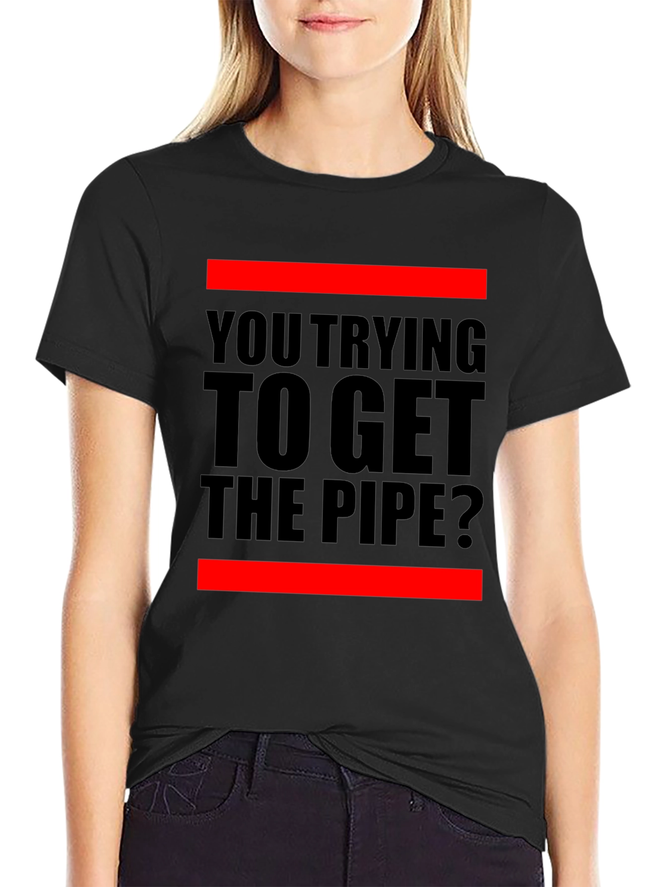 Black You Trying to Get the Pipe? Black Graphic Tee view 2