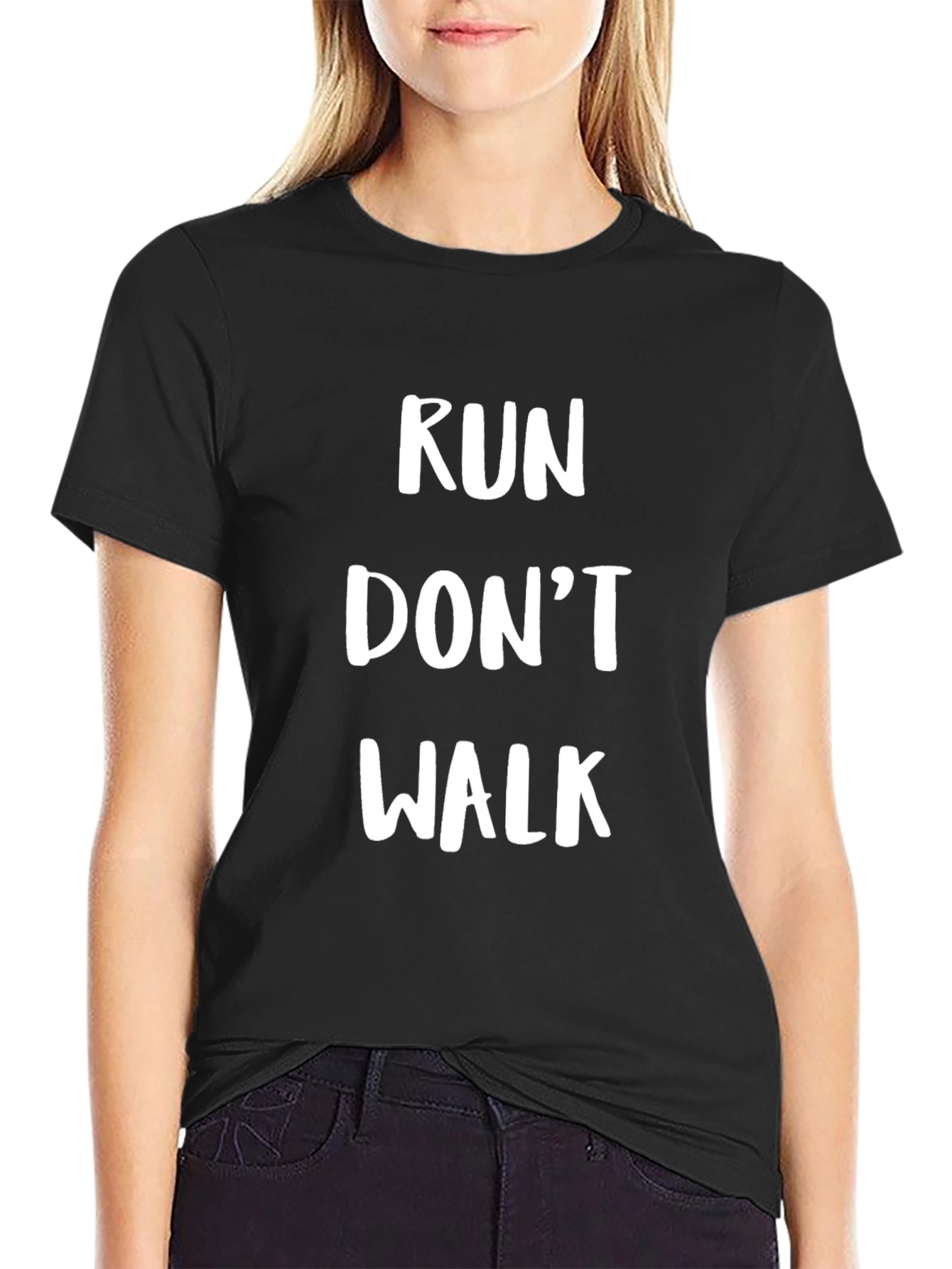 Black Run Don't Walk Graphic Tee - Black Casual T-Shirt view 2