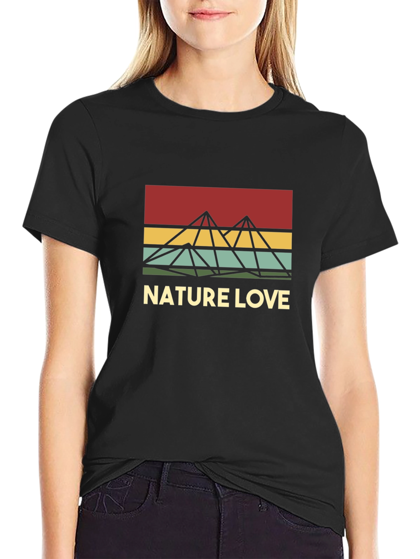 Black Nature Love Retro Mountain T-Shirt view 2