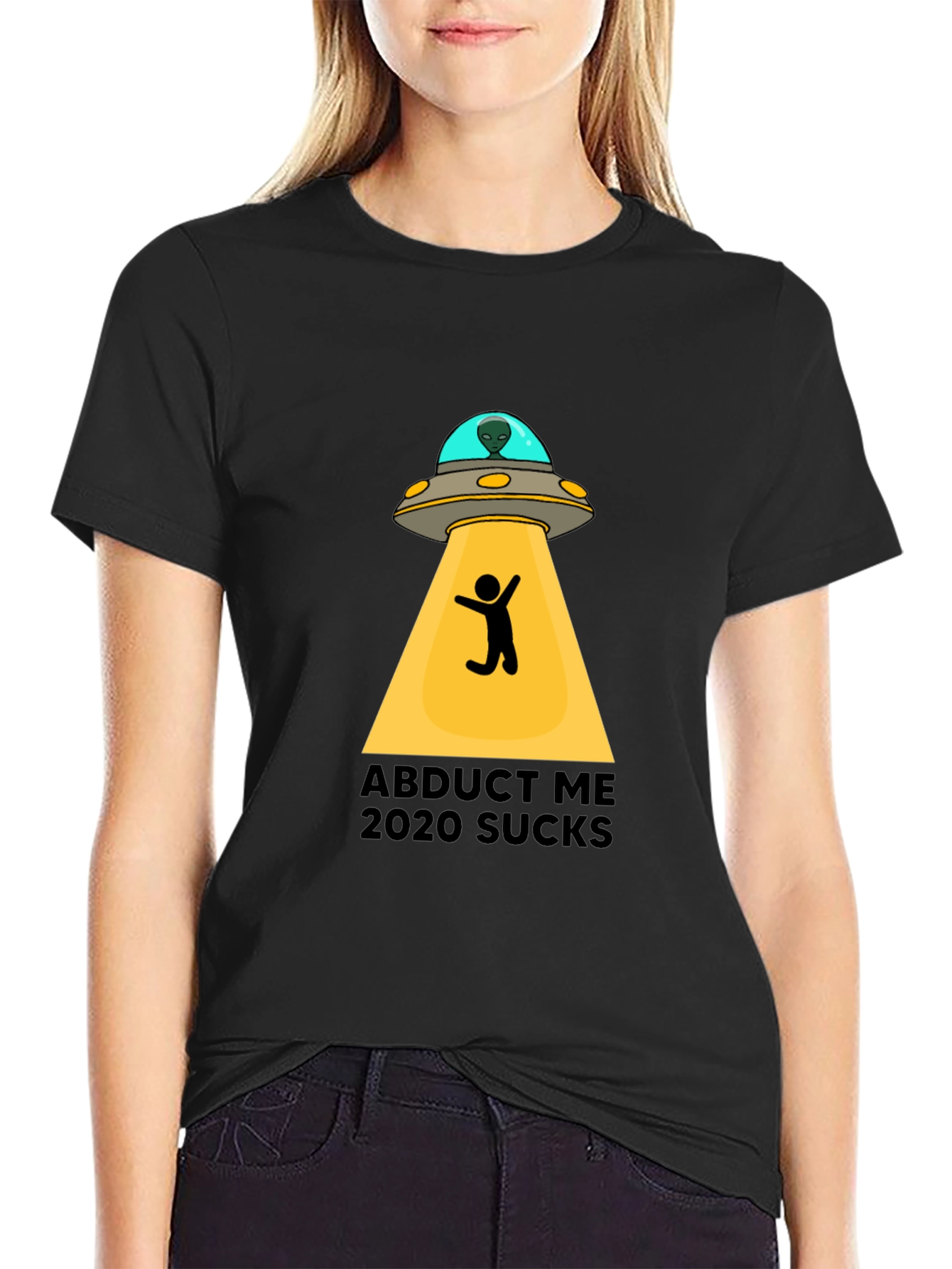Black Abduct Me 2020 Sucks Graphic Tee view 2